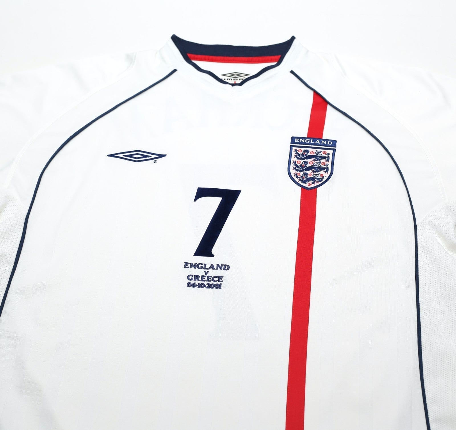 2001/03 BECKHAM #7 England Vintage Umbro Home Greece Football Shirt (XL) 2002