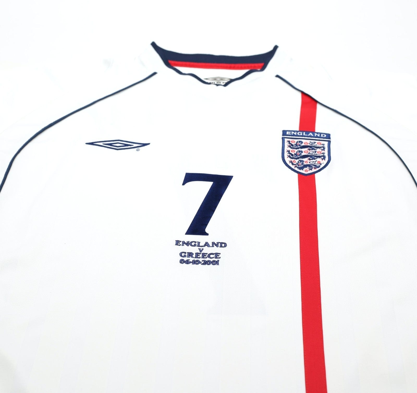 2001/03 BECKHAM #7 England Vintage Umbro Home Greece Football Shirt (XL) 2002