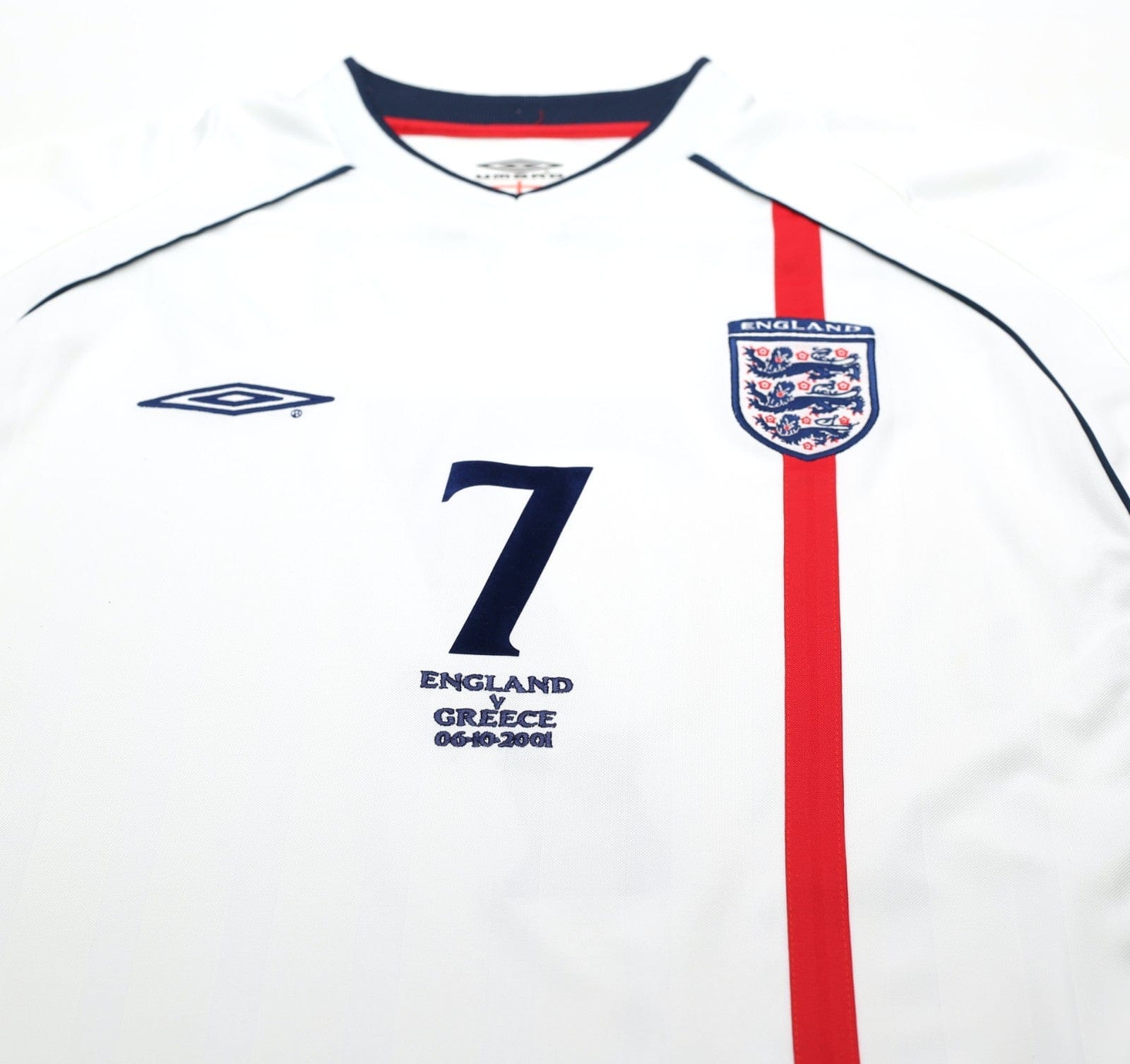 2001/03 BECKHAM #7 England Vintage Umbro Home Greece Football Shirt (XL) 2002