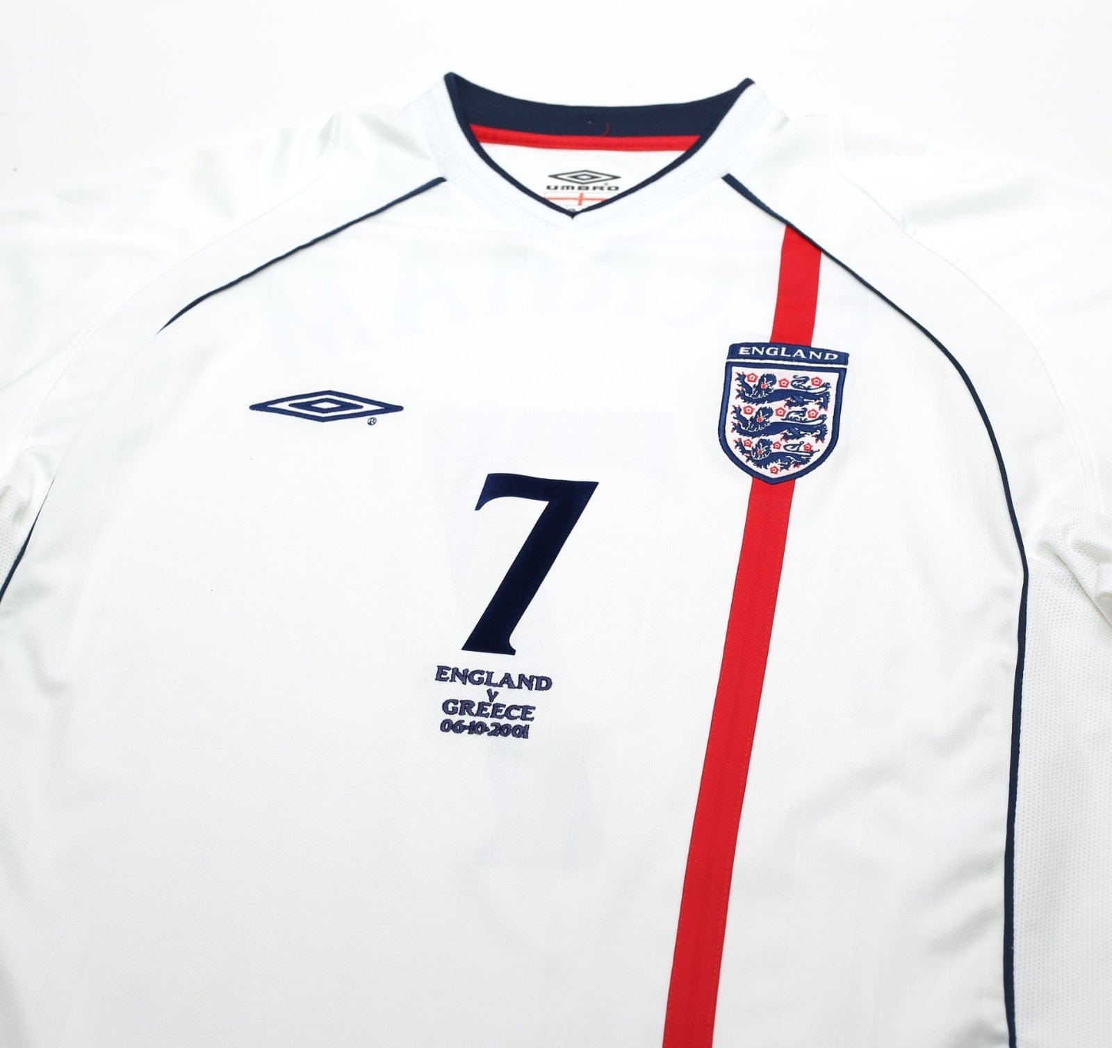 2001/03 BECKHAM #7 England Vintage Umbro Home Greece Football Shirt (XL) 2002