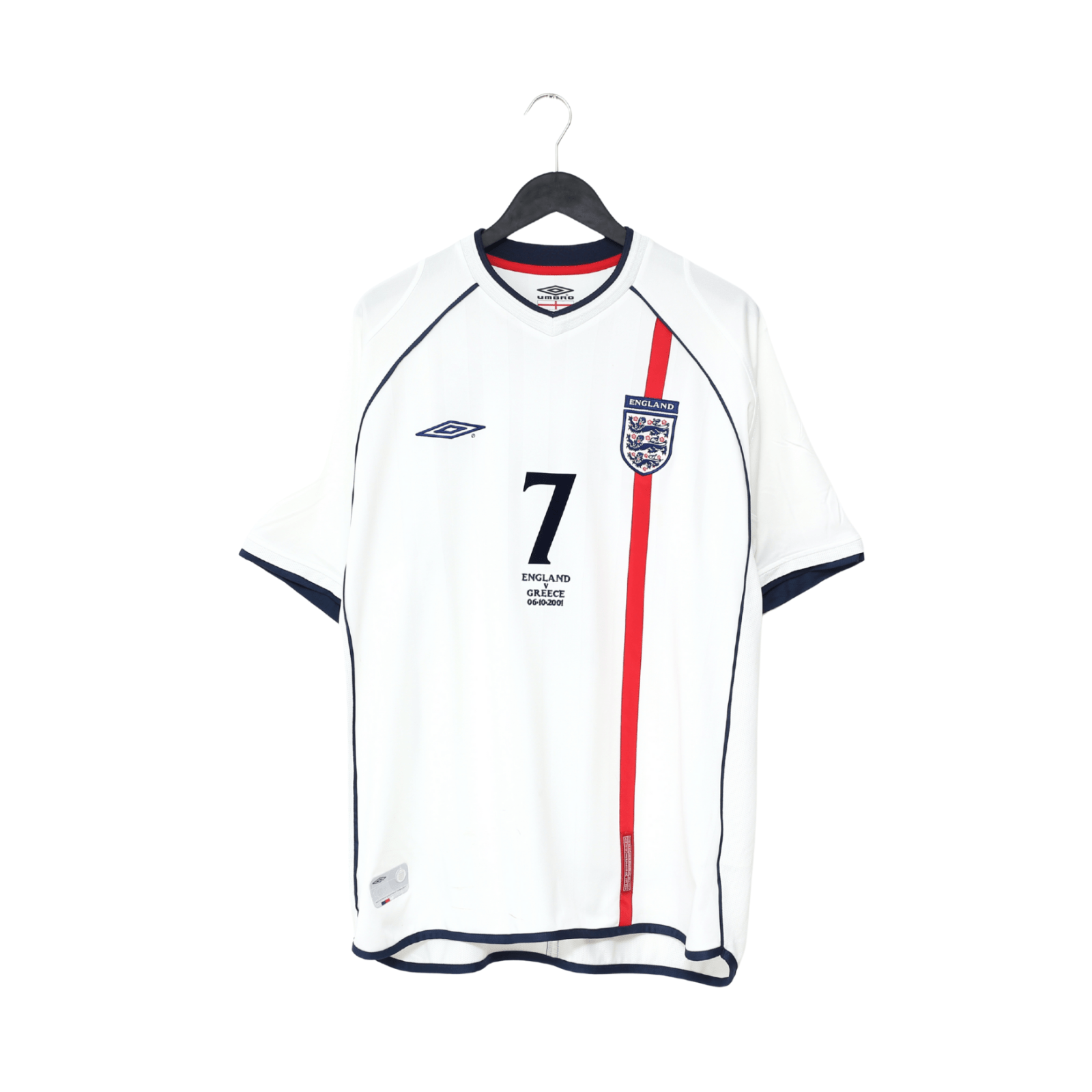 2001/03 BECKHAM #7 England Vintage Umbro Home Greece Football Shirt (XL) WC 2002