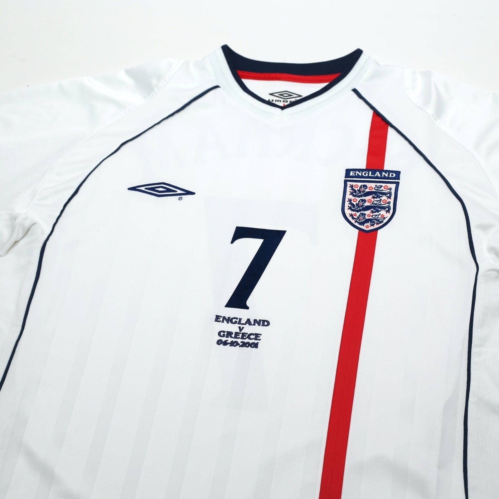 2001/03 Beckham #7 England Vintage Umbro L/S Home Greece Football Shirt (L)
