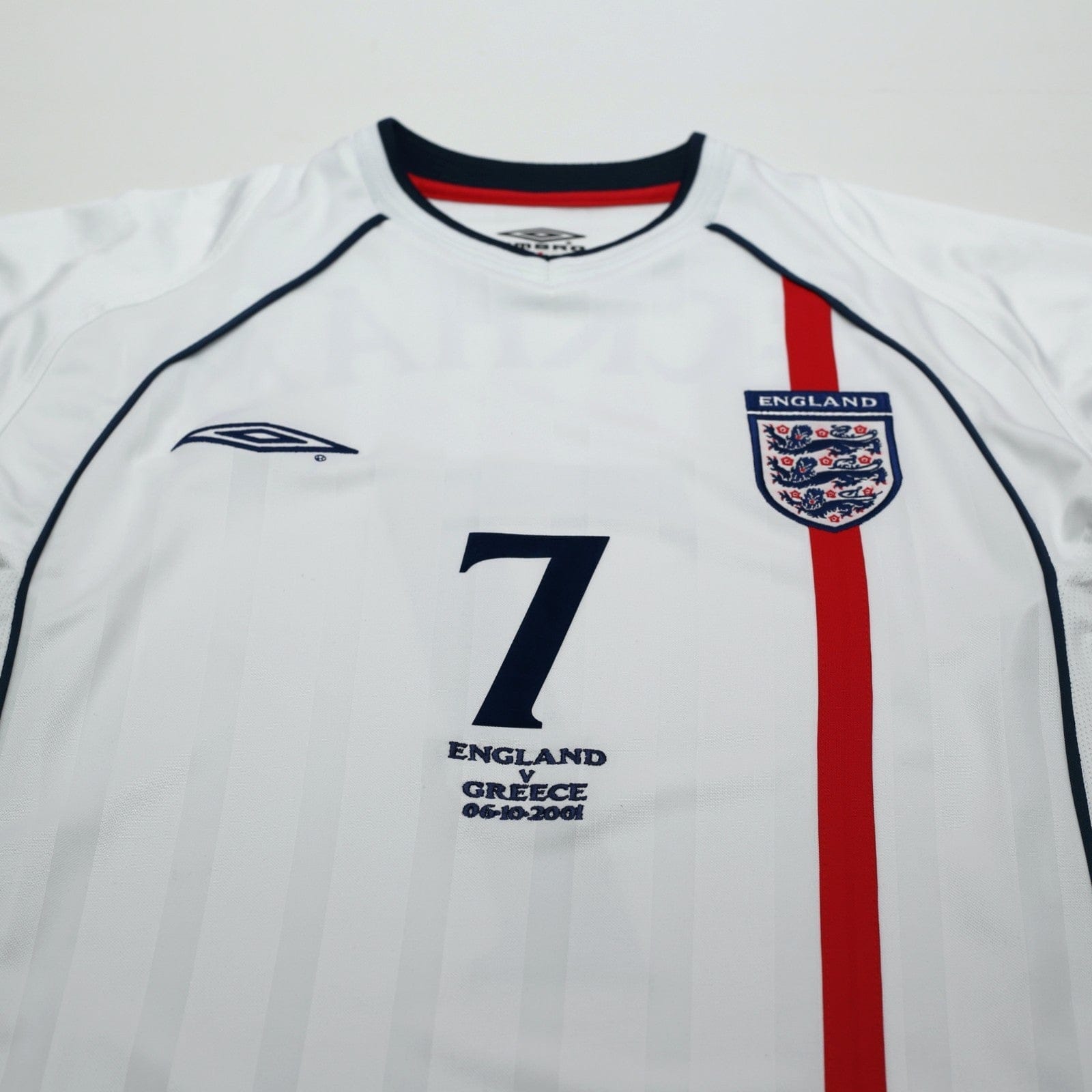 2001/03 Beckham #7 England Vintage Umbro L/S Home Greece Football Shirt (S)