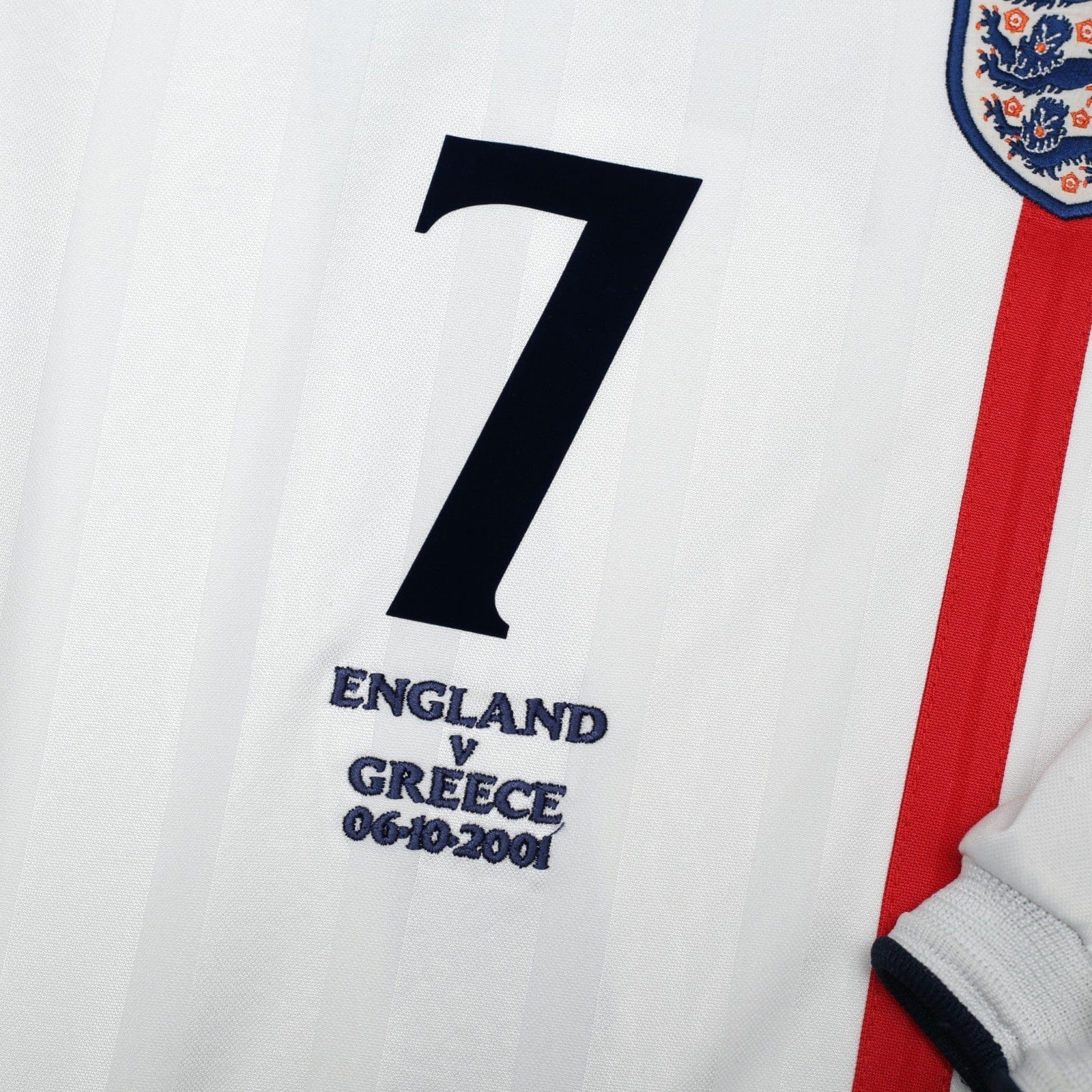 2001/03 Beckham #7 England Vintage Umbro L/S Home Greece Football Shirt (S)