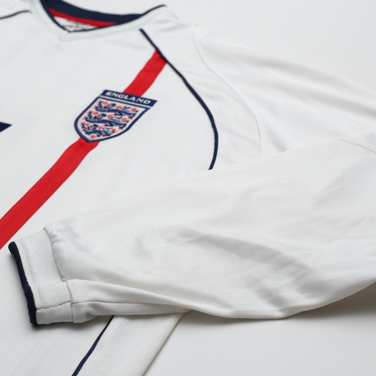 2001/03 Beckham #7 England Vintage Umbro L/S Home Greece Football Shirt (XL)