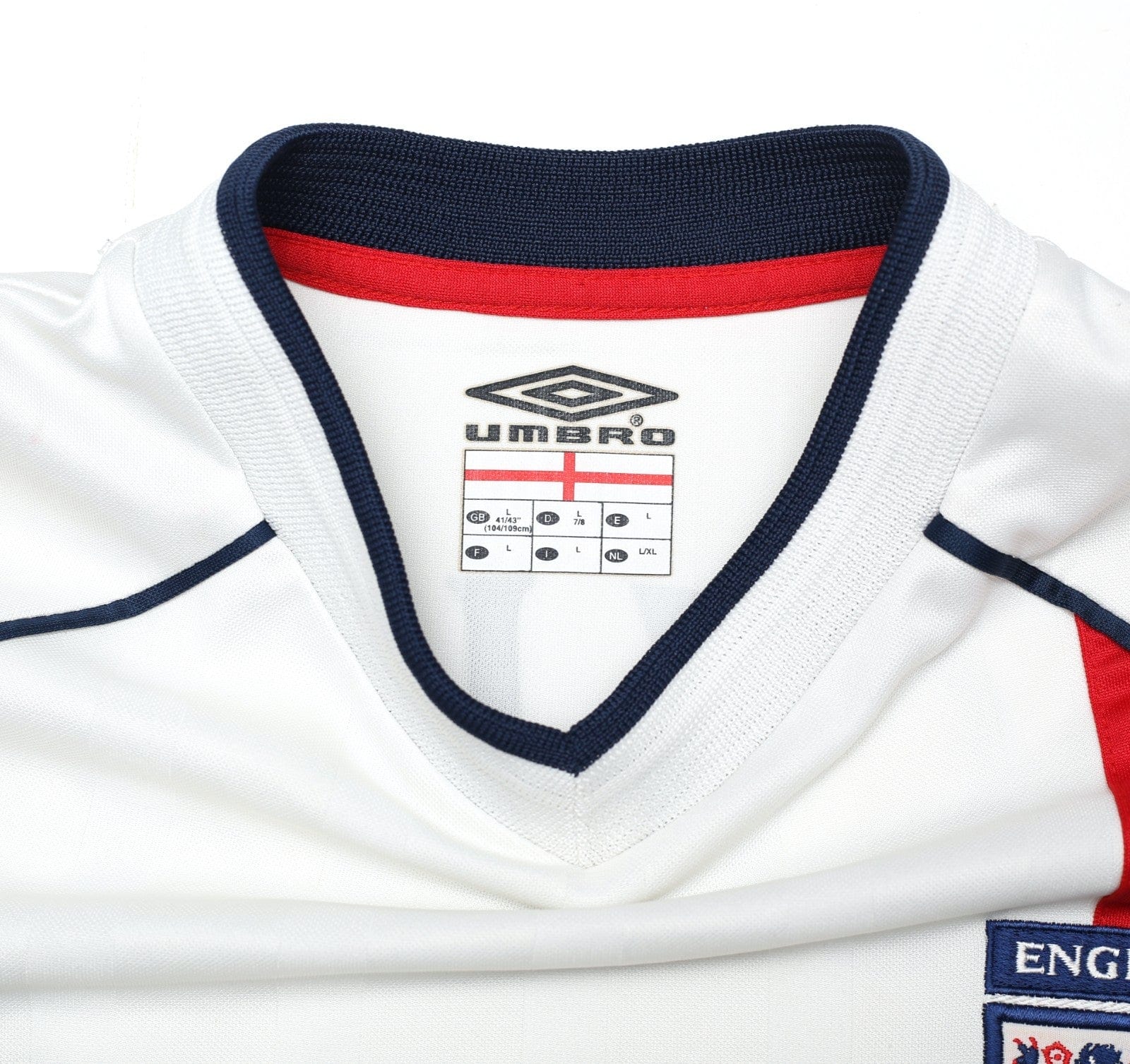 2001/03 BECKHAM #7 England Vintage Umbro LS Home Greece Football Shirt (L) 2002