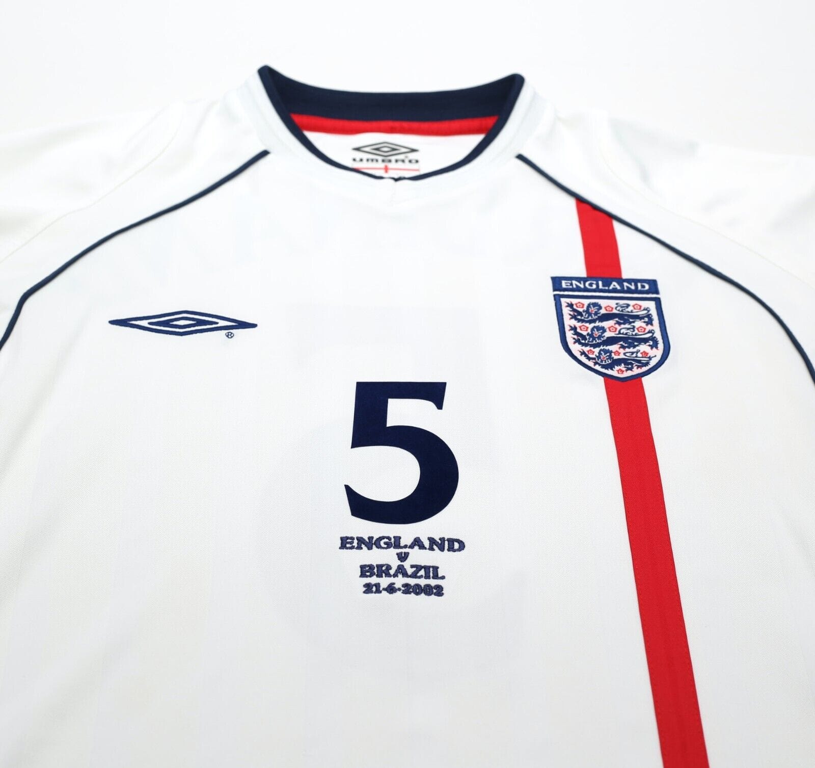 2001/03 FERDINAND #5 England Vintage Umbro Home Football Shirt (L) 2002 BRAZIL