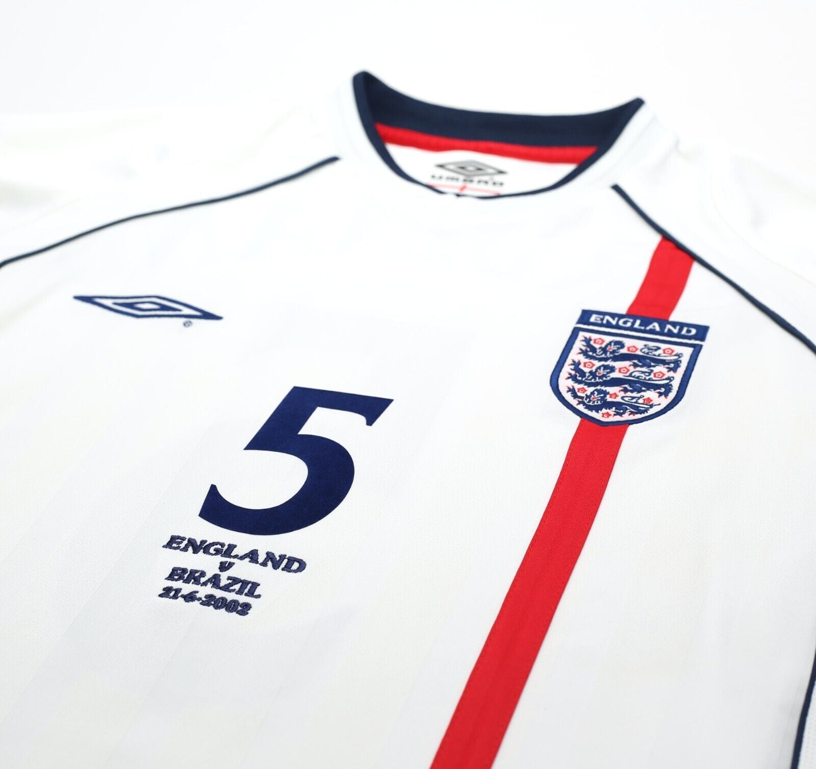 2001/03 FERDINAND #5 England Vintage Umbro Home Football Shirt (L) 2002 BRAZIL
