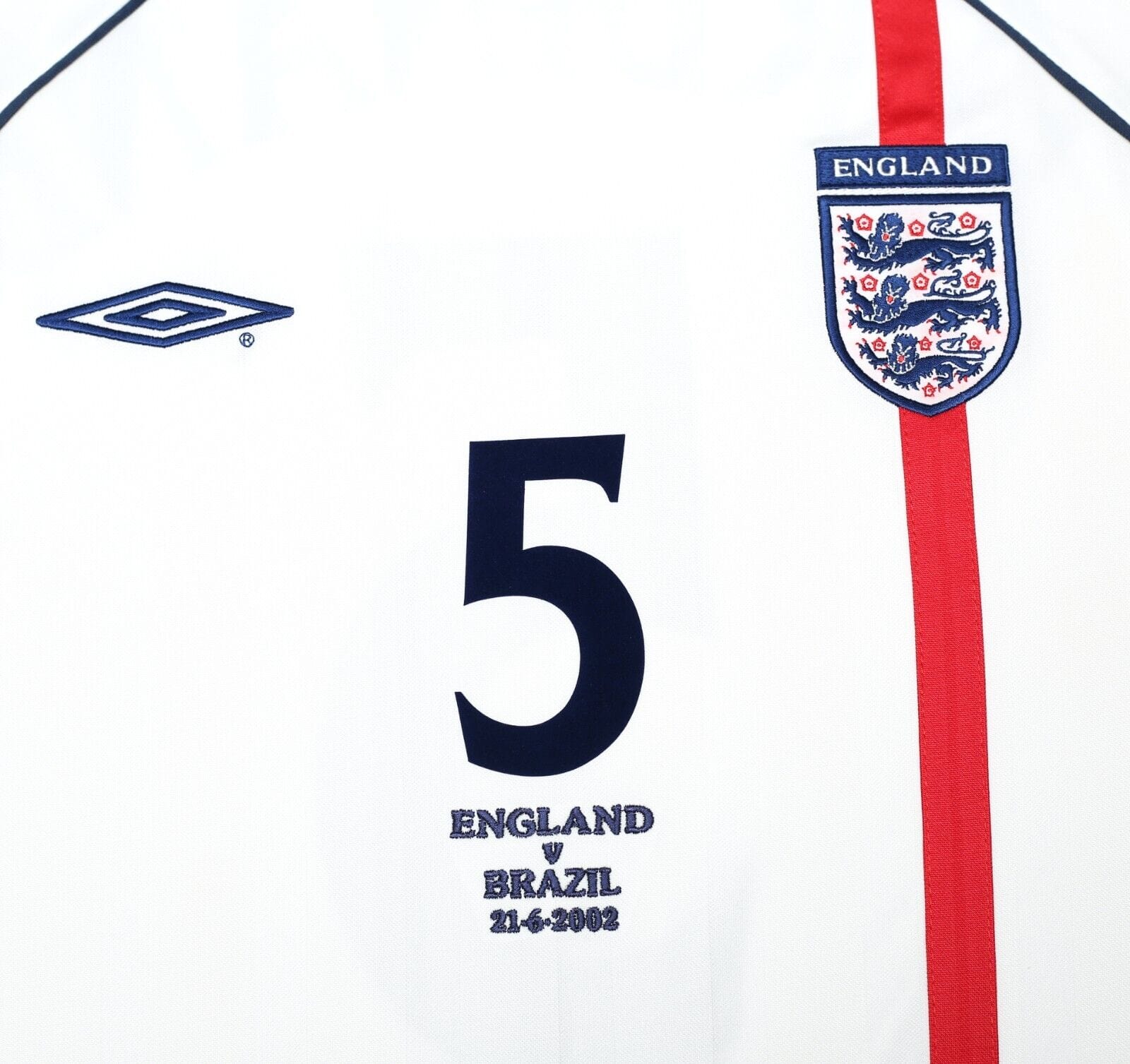 2001/03 FERDINAND #5 England Vintage Umbro Home Football Shirt (L) 2002 BRAZIL