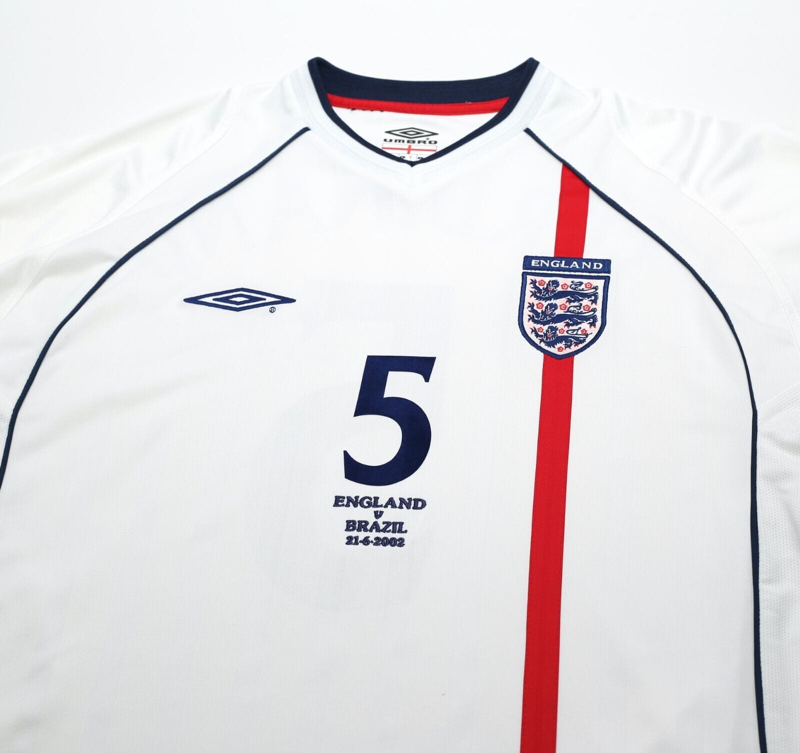 2001/03 FERDINAND #5 England Vintage Umbro Home Football Shirt (XL) 2002 BRAZIL