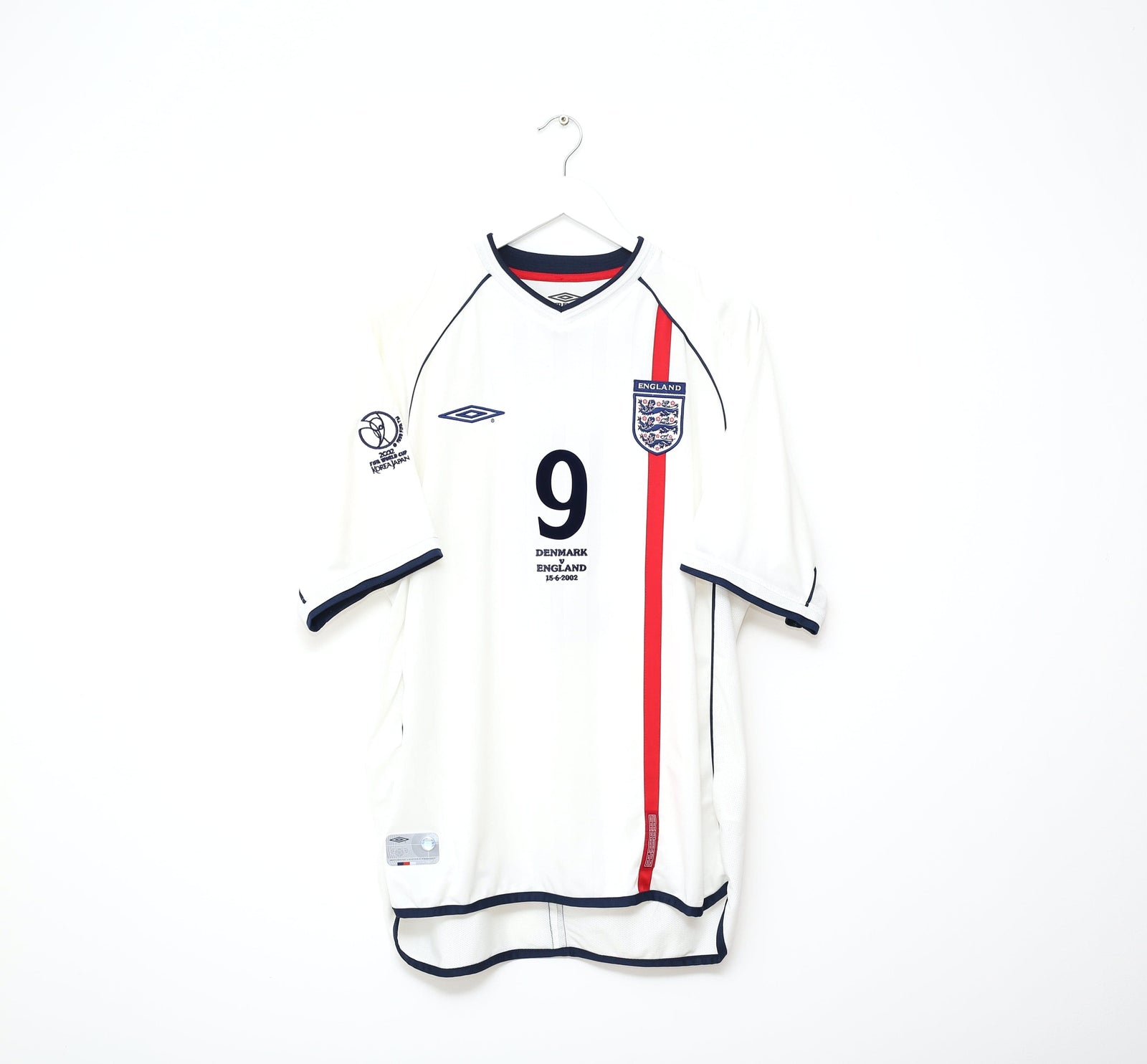 2001/03 FOWLER #9 England Vintage Umbro Home Denmark Football Shirt (XL) WC 2002