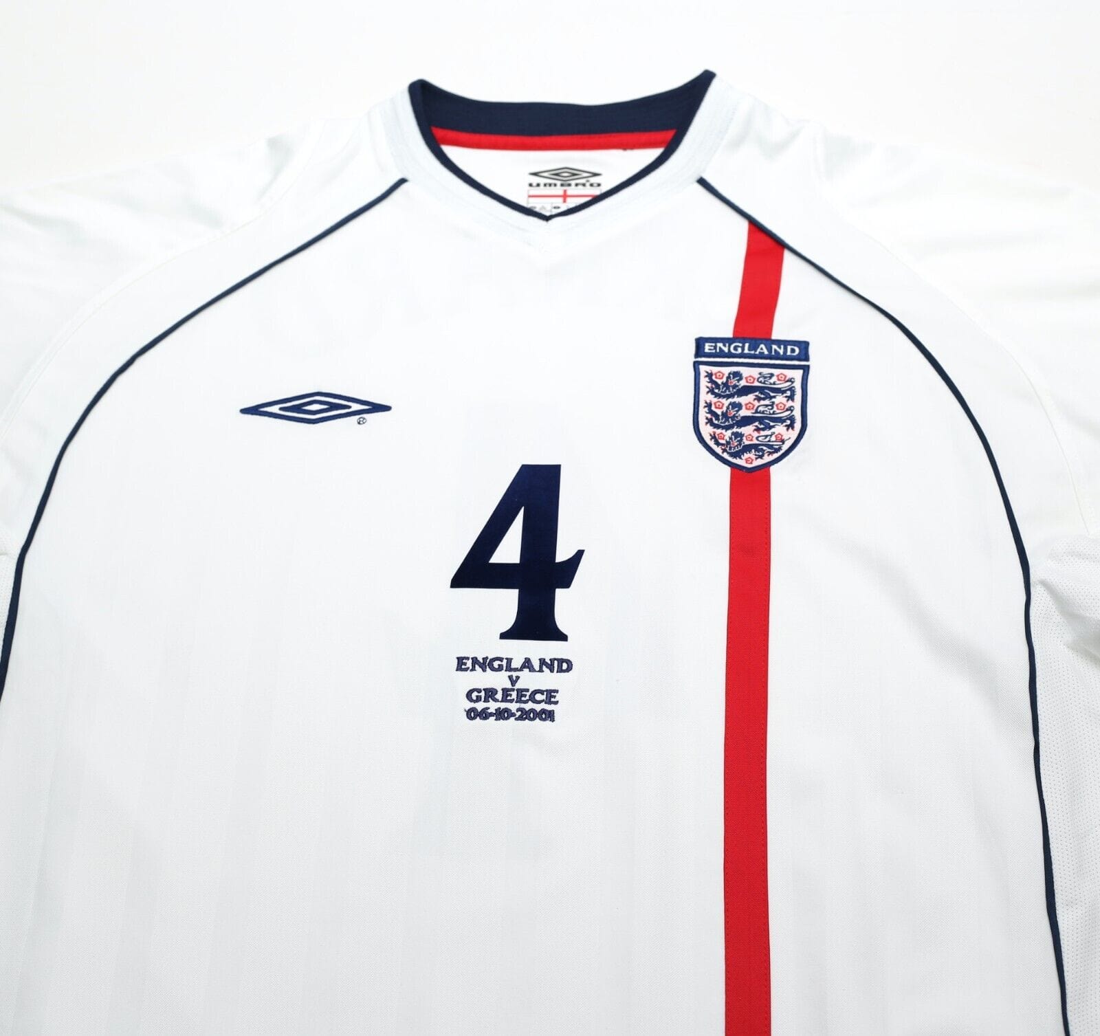 2001/03 GERRARD #4 England Vintage Umbro Home Greece Football Shirt (XL) WC 2002