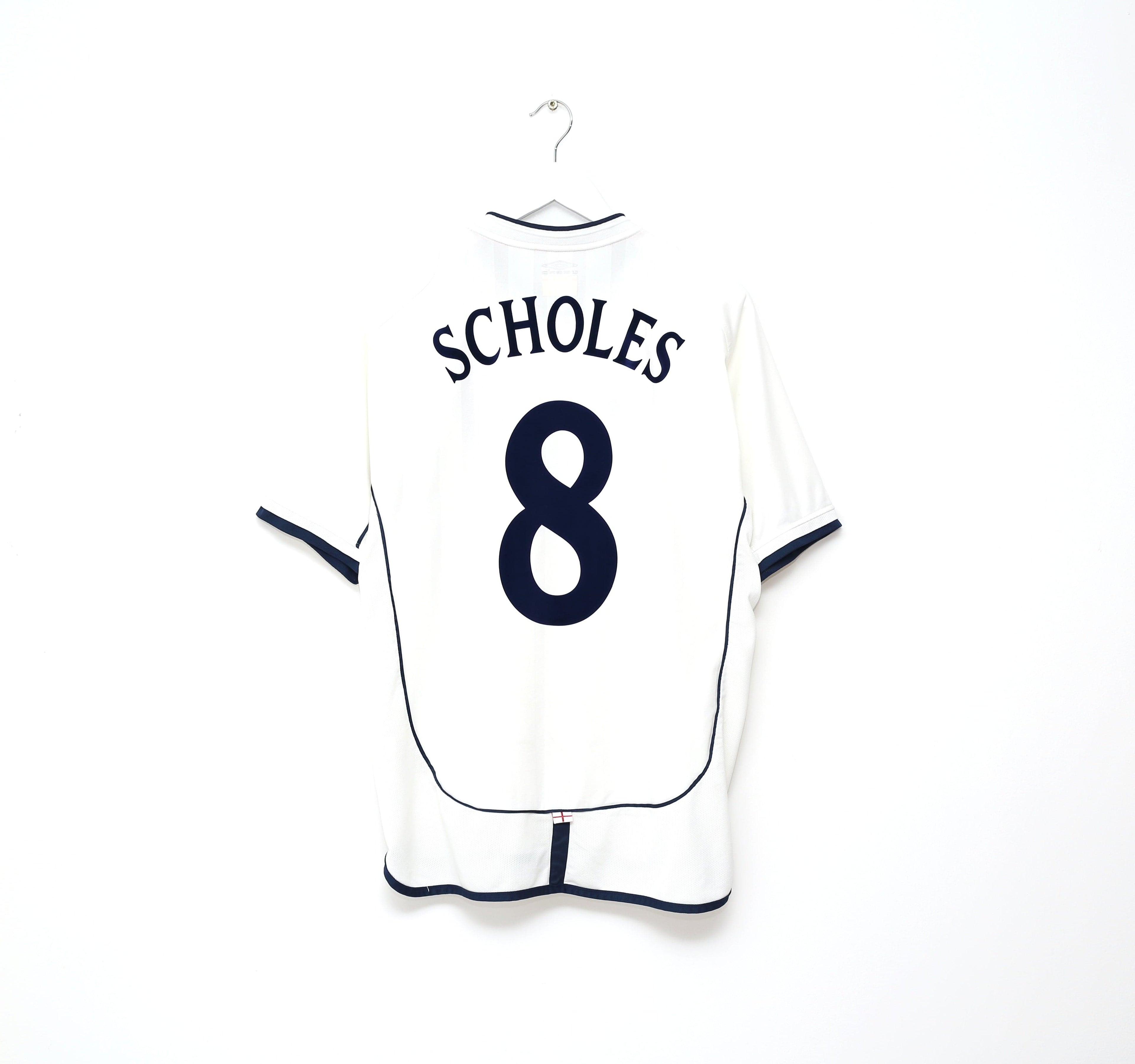 2001/03 SCHOLES #8 England Vintage Umbro Home Football Shirt (L) World Cup 2002