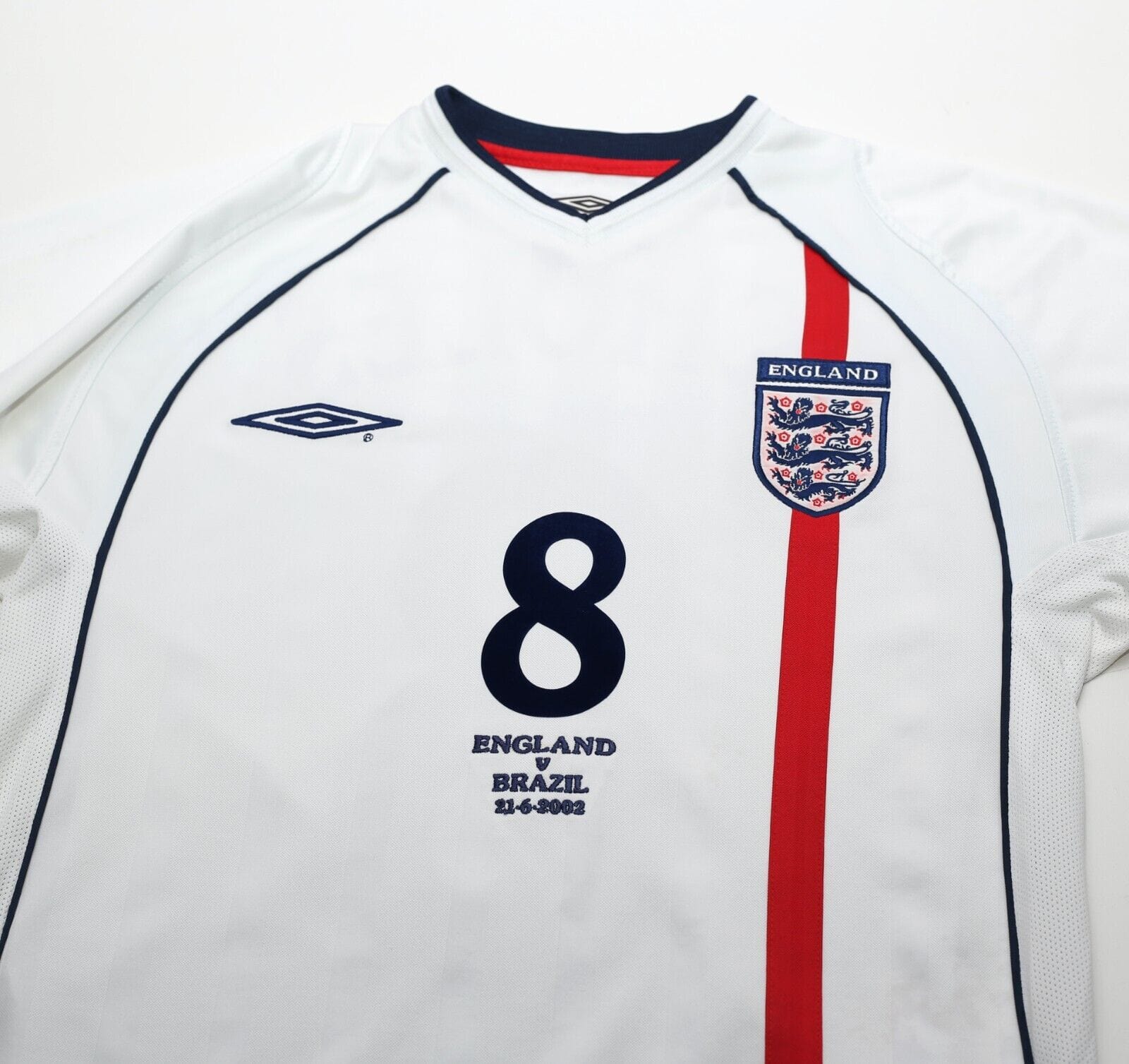 2001/03 SCHOLES #8 England Vintage Umbro Home Football Shirt (S) WC 2002 BRAZIL