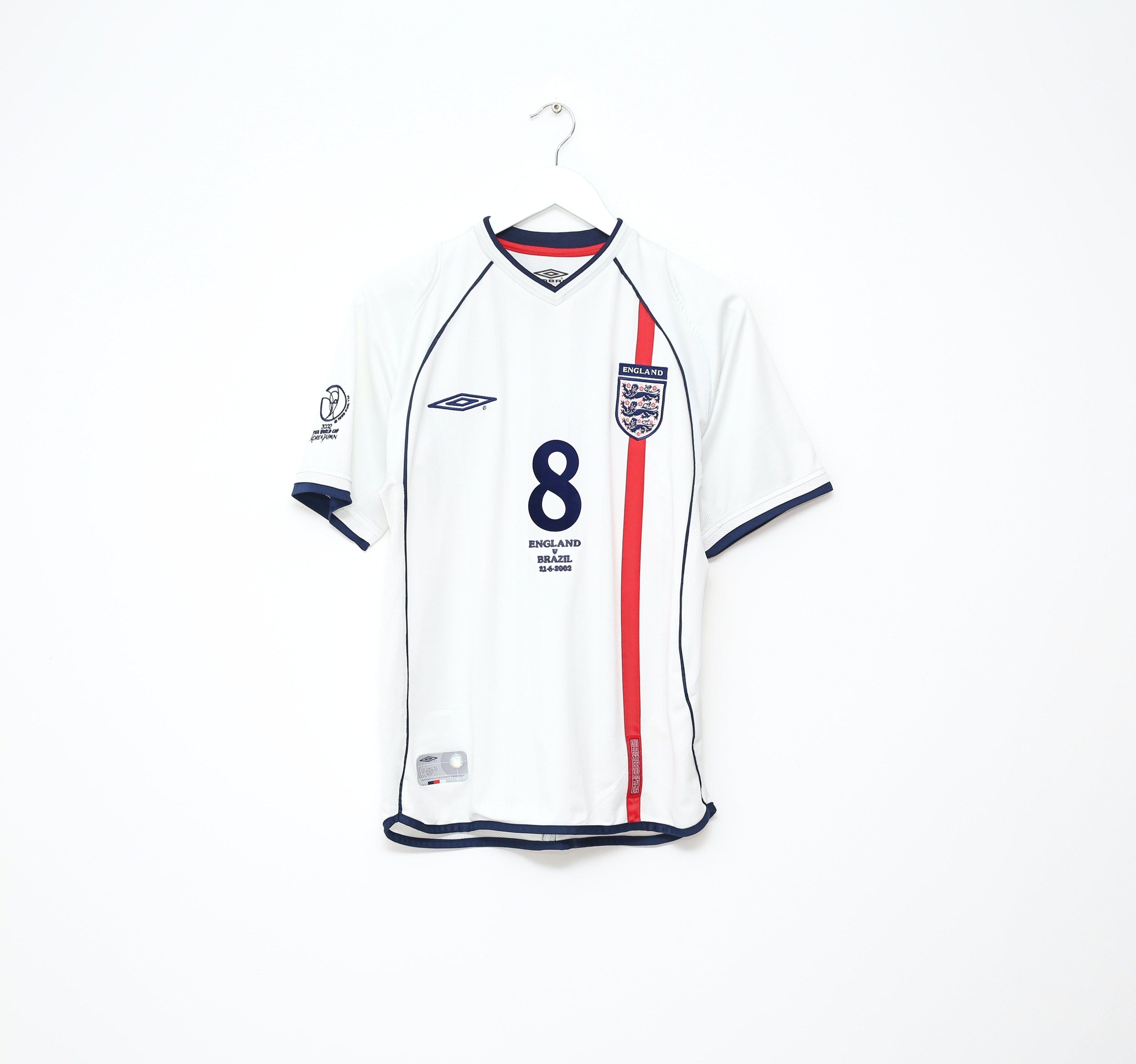 2001/03 SCHOLES #8 England Vintage Umbro Home Football Shirt (S) WC 2002 BRAZIL