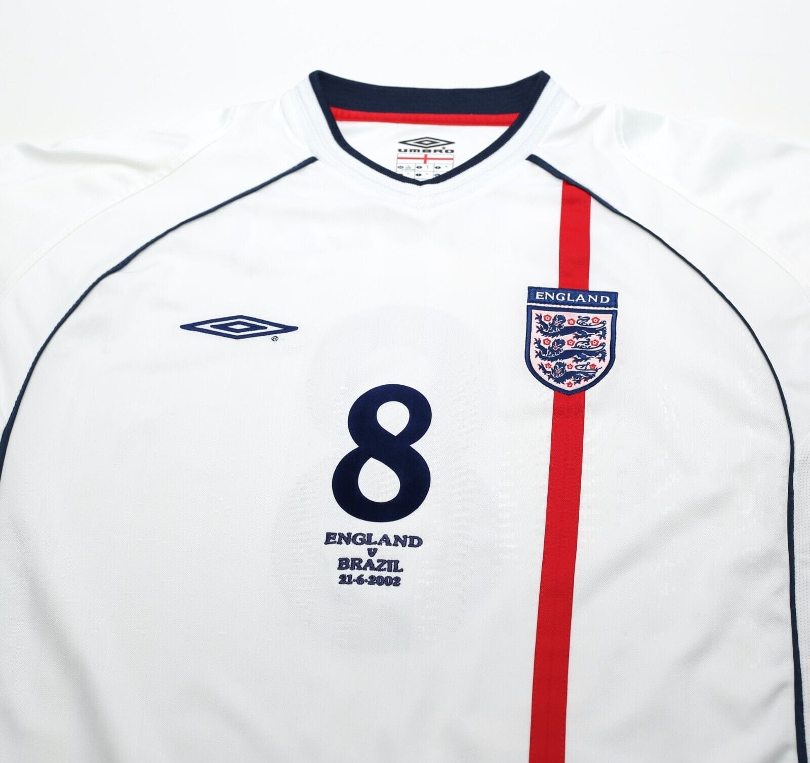 2001/03 SCHOLES #8 England Vintage Umbro Home Football Shirt (XL) WC 2002 BRAZIL