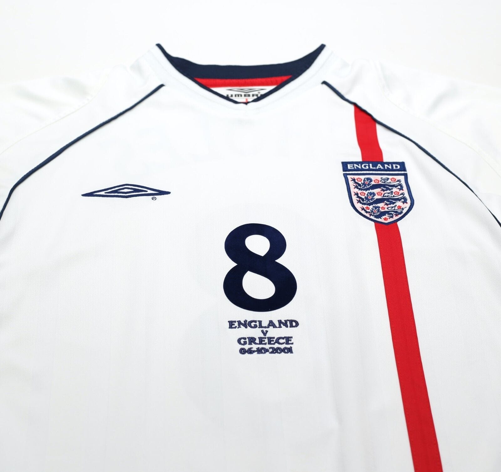2001/03 SCHOLES #8 England Vintage Umbro Home Greece Football Shirt (L) WC 2002