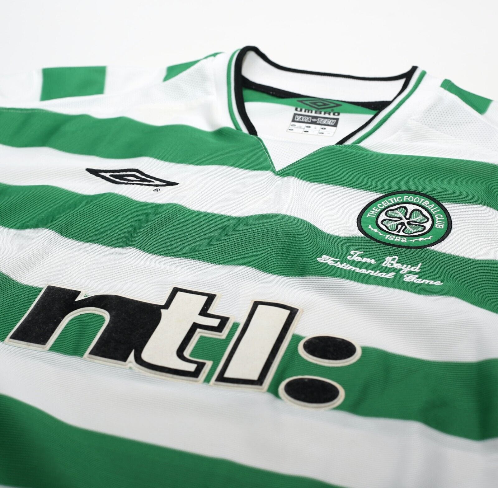 2001 LARSSON #7 Celtic Umbro Home Football Shirt (L) TOM BOYD TESTIMONIAL