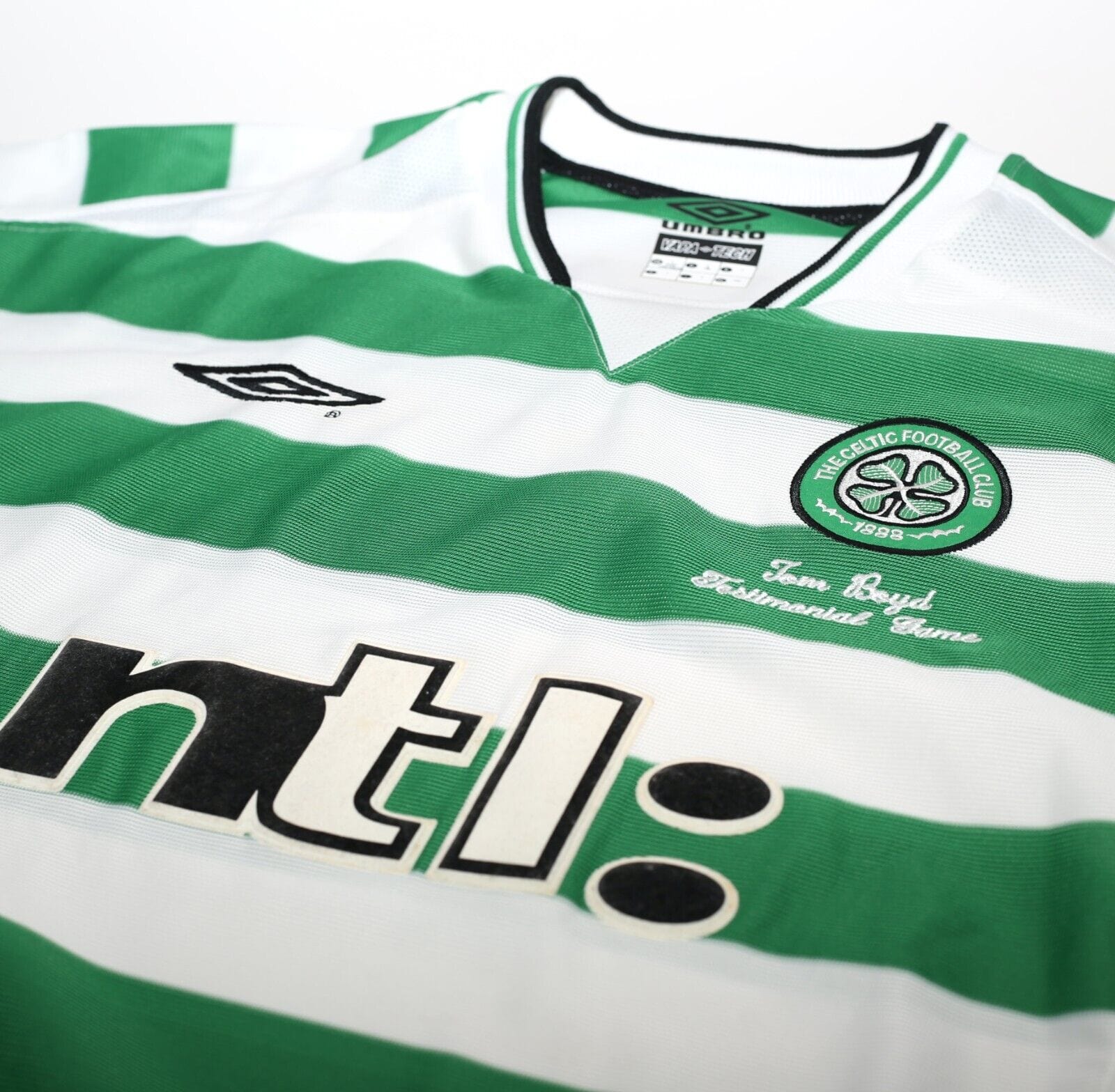 2001 LARSSON #7 Celtic Umbro Home Football Shirt (L) TOM BOYD TESTIMONIAL