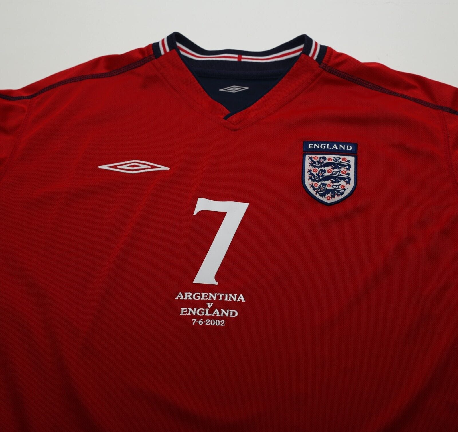 2002/04 BECKHAM #7 England Vintage Umbro Away LS Football Shirt (L) Argentina WC