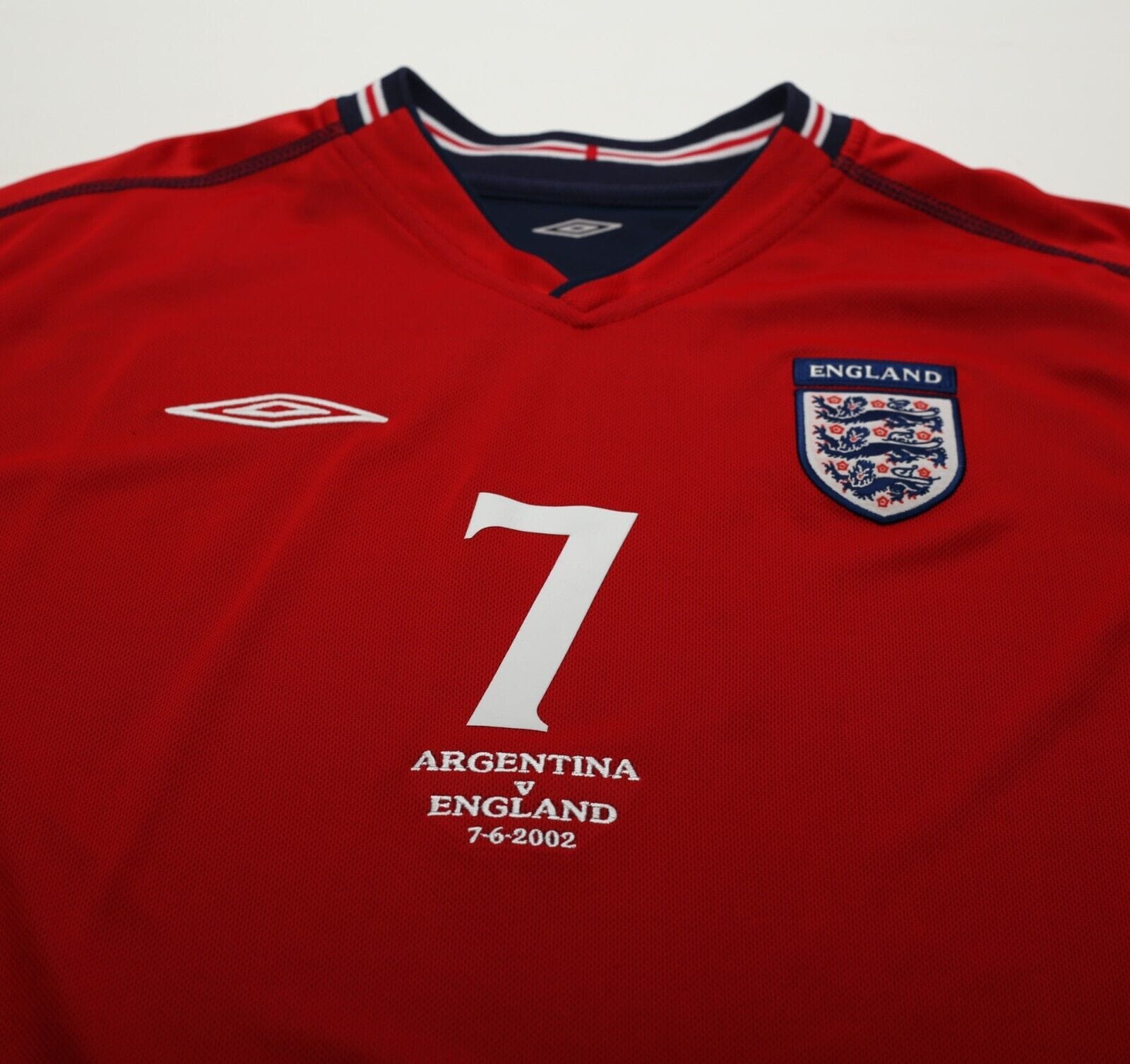 2002/04 BECKHAM #7 England Vintage Umbro Away LS Football Shirt (L) Argentina WC