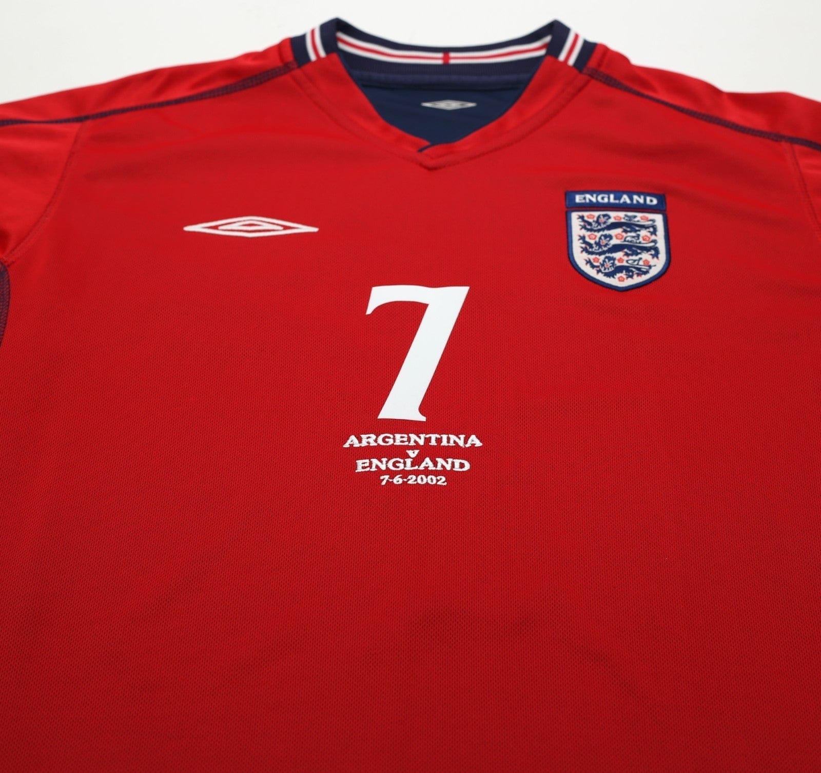 2002/04 BECKHAM #7 England Vintage Umbro Away LS Football Shirt (M) Argentina WC