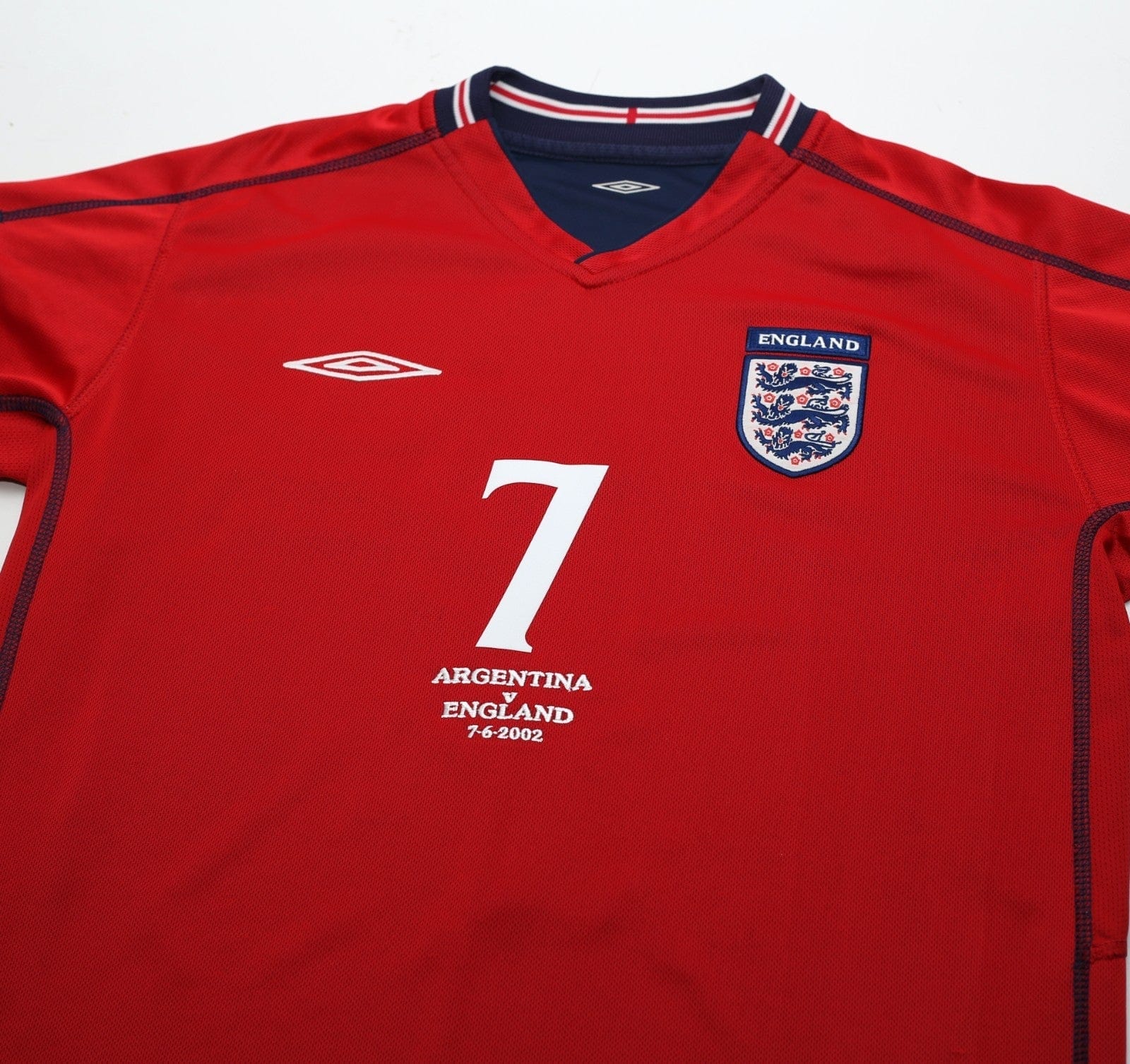 2002/04 BECKHAM #7 England Vintage Umbro Away LS Football Shirt (M) Argentina WC