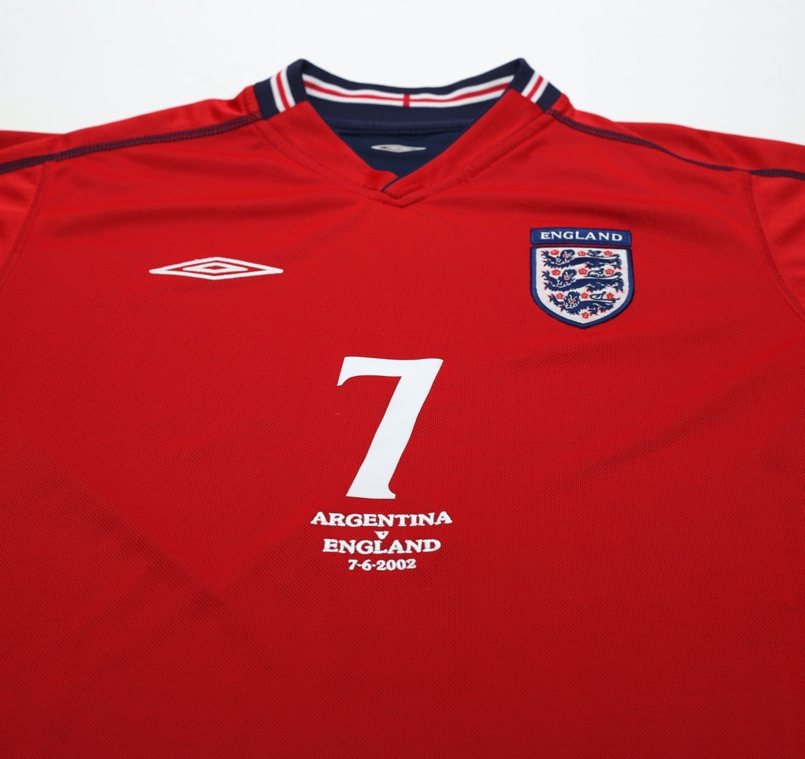 2002/04 BECKHAM #7 England Vintage Umbro Away LS Football Shirt (M) Argentina WC