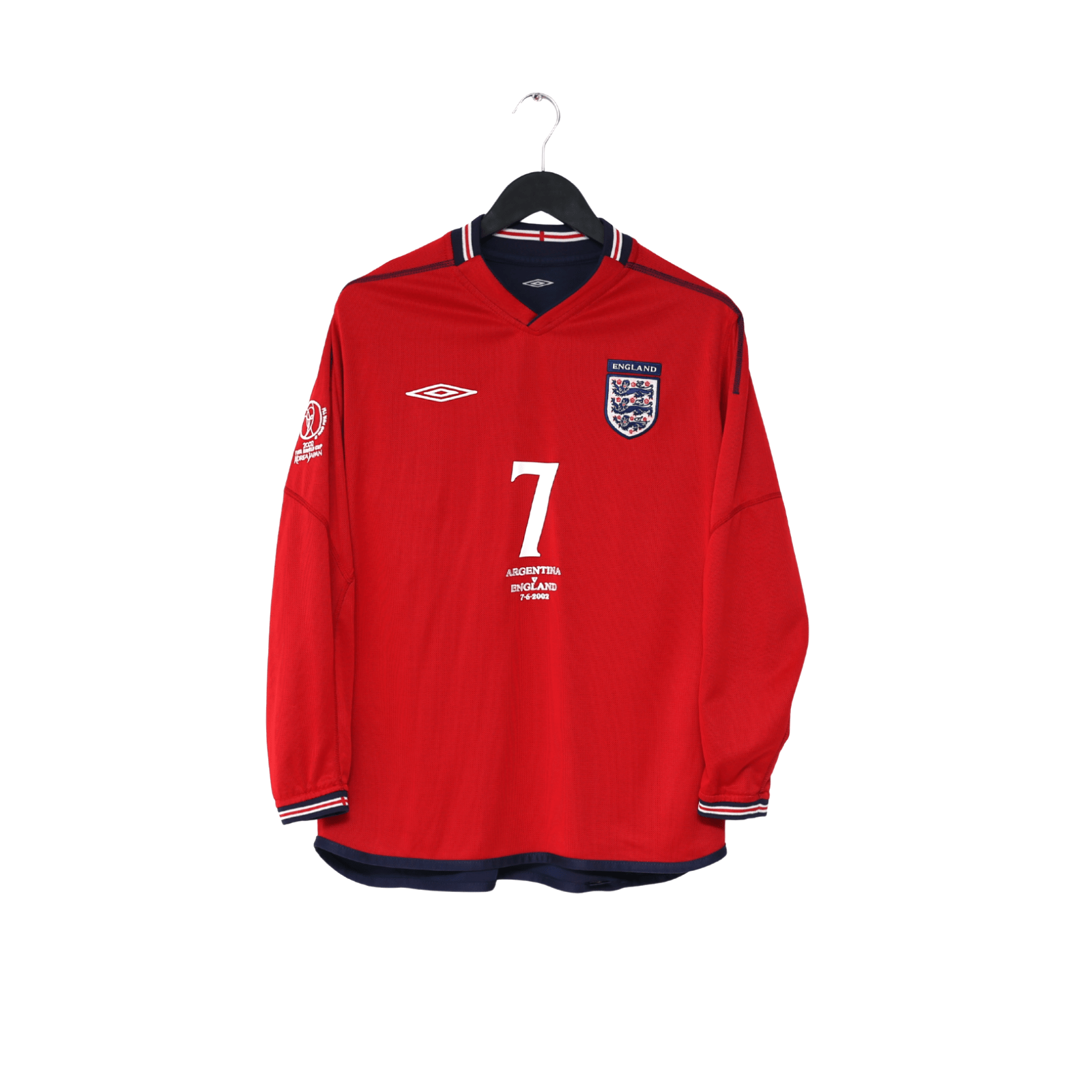 2002/04 BECKHAM #7 England Vintage Umbro Away LS Football Shirt (M) Argentina WC