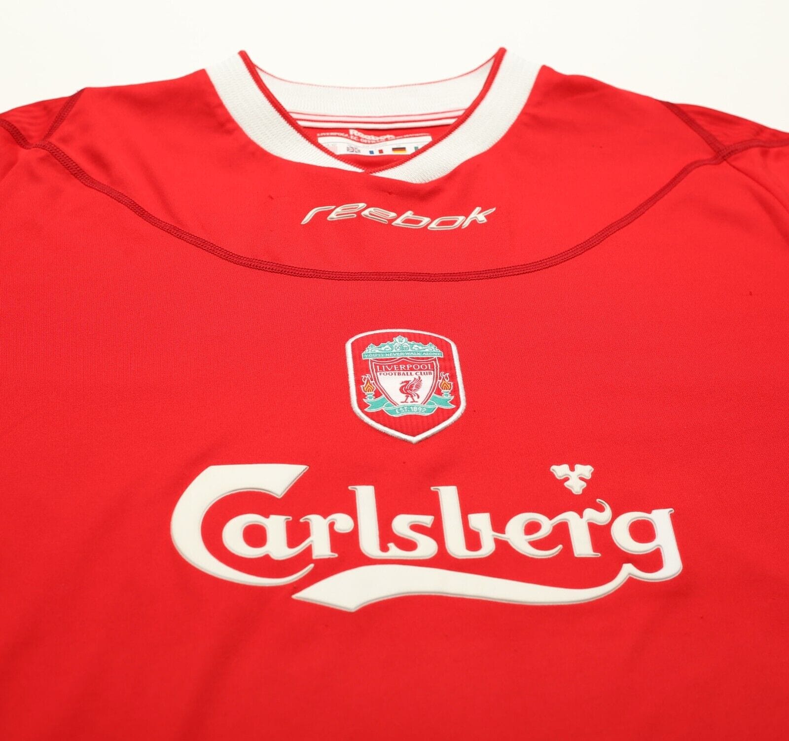 2002/04 GERRARD #17 Liverpool Vintage Reebok Home LS Football Shirt Jersey (M)