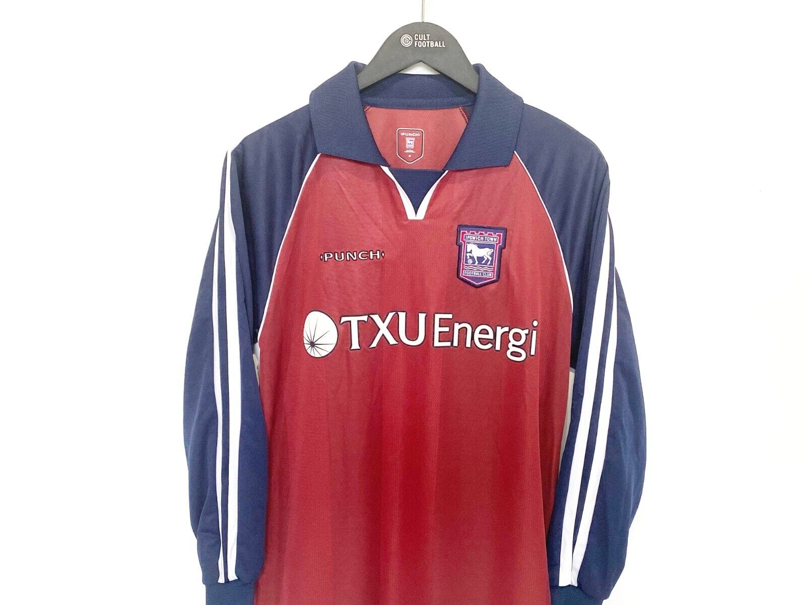 2002/04 IPSWICH TOWN Vintage Punch Long Sleeve Away Football Shirt (S) Bent Era