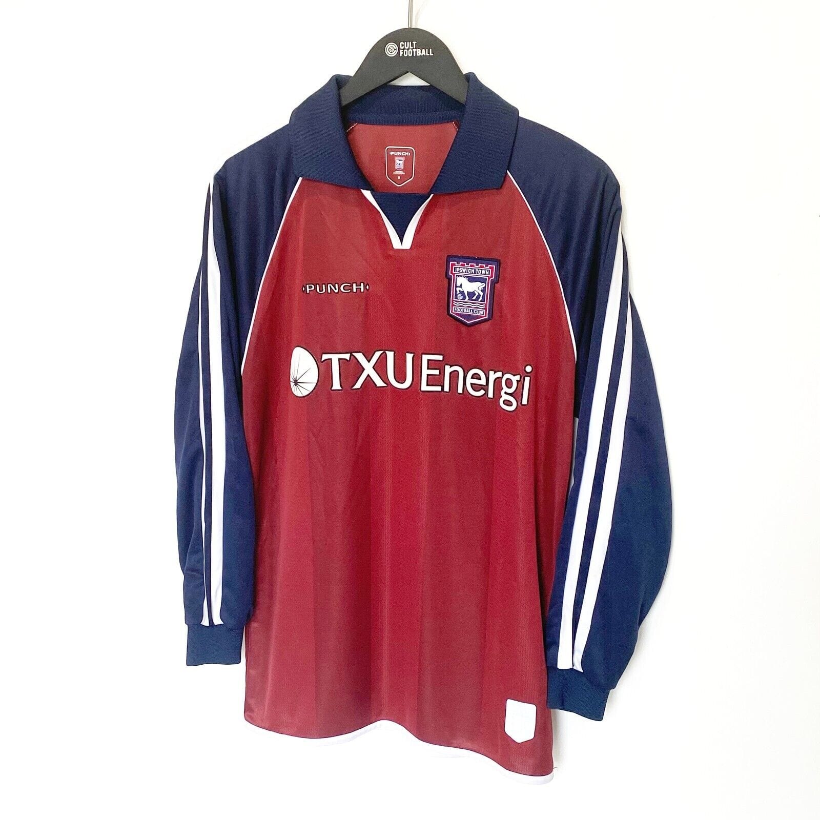 2002/04 IPSWICH TOWN Vintage Punch Long Sleeve Away Football Shirt (S) Bent Era