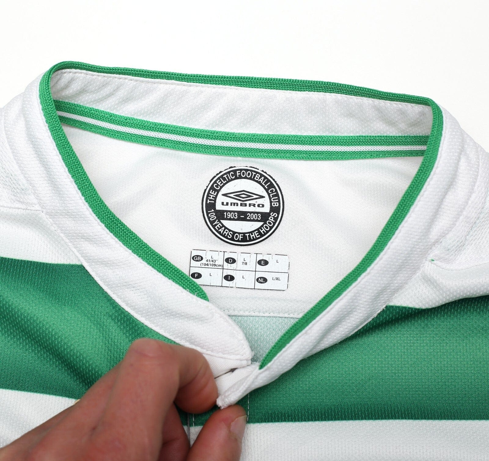 2003/04 LARSSON #7 Celtic Vintage Umbro European Home Football Shirt (L)