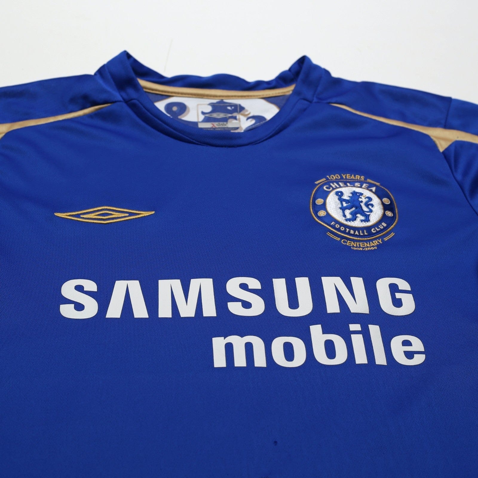 2005/06 Drogba #15 Chelsea Vintage Umbro Centenary UCL Home Football Shirt (M)