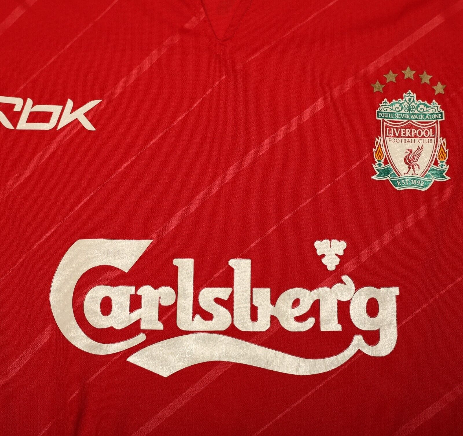 2005/06 GERRARD #8 Liverpool Vintage Reebok UCL Home Football Shirt (XL)