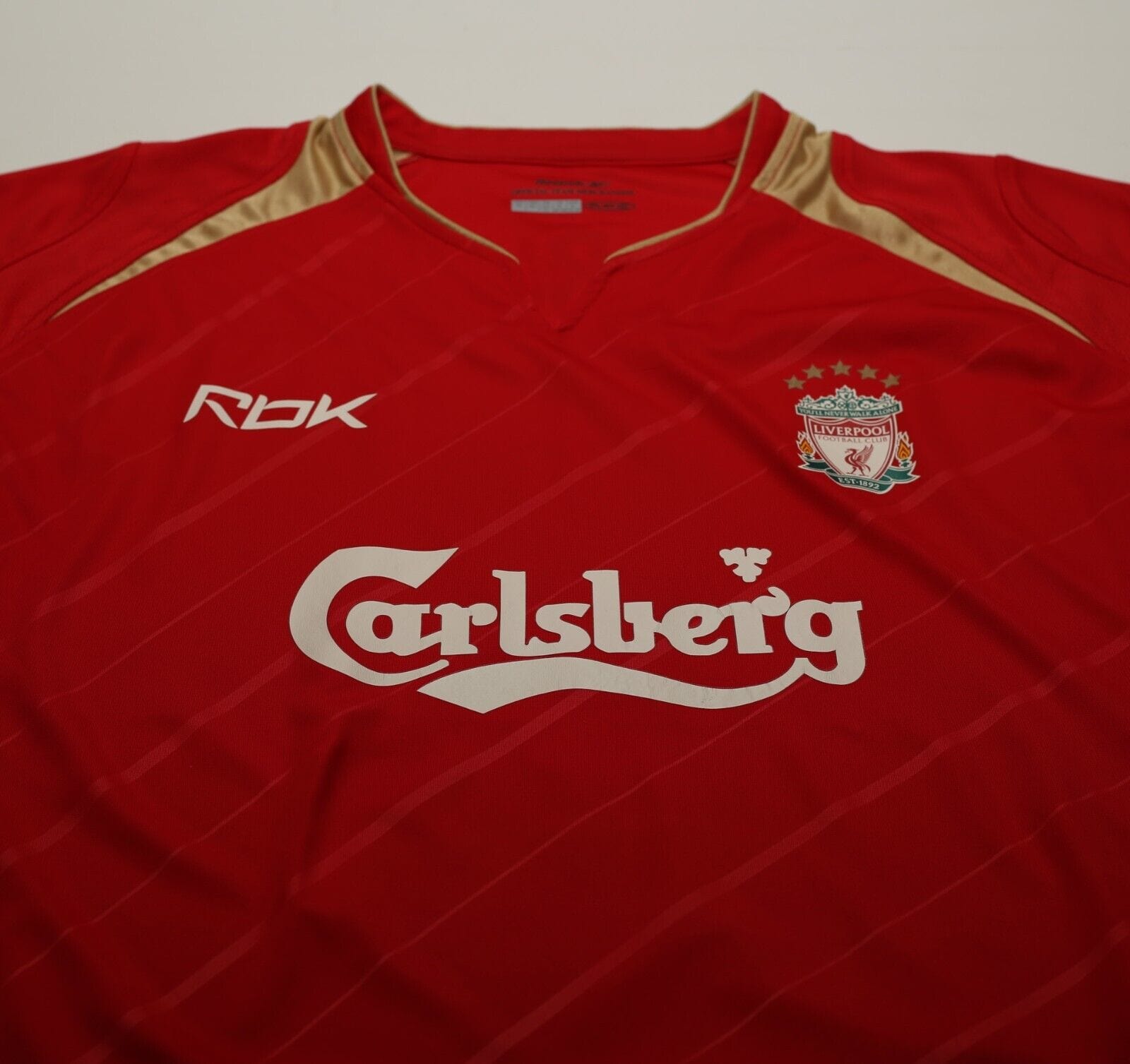 2005/06 GERRARD #8 Liverpool Vintage Reebok UCL Home Football Shirt (XL)