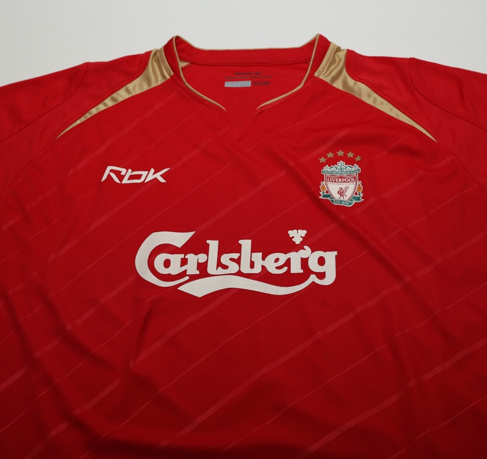 2005/06 GERRARD #8 Liverpool Vintage Reebok UCL Home Football Shirt (XL)