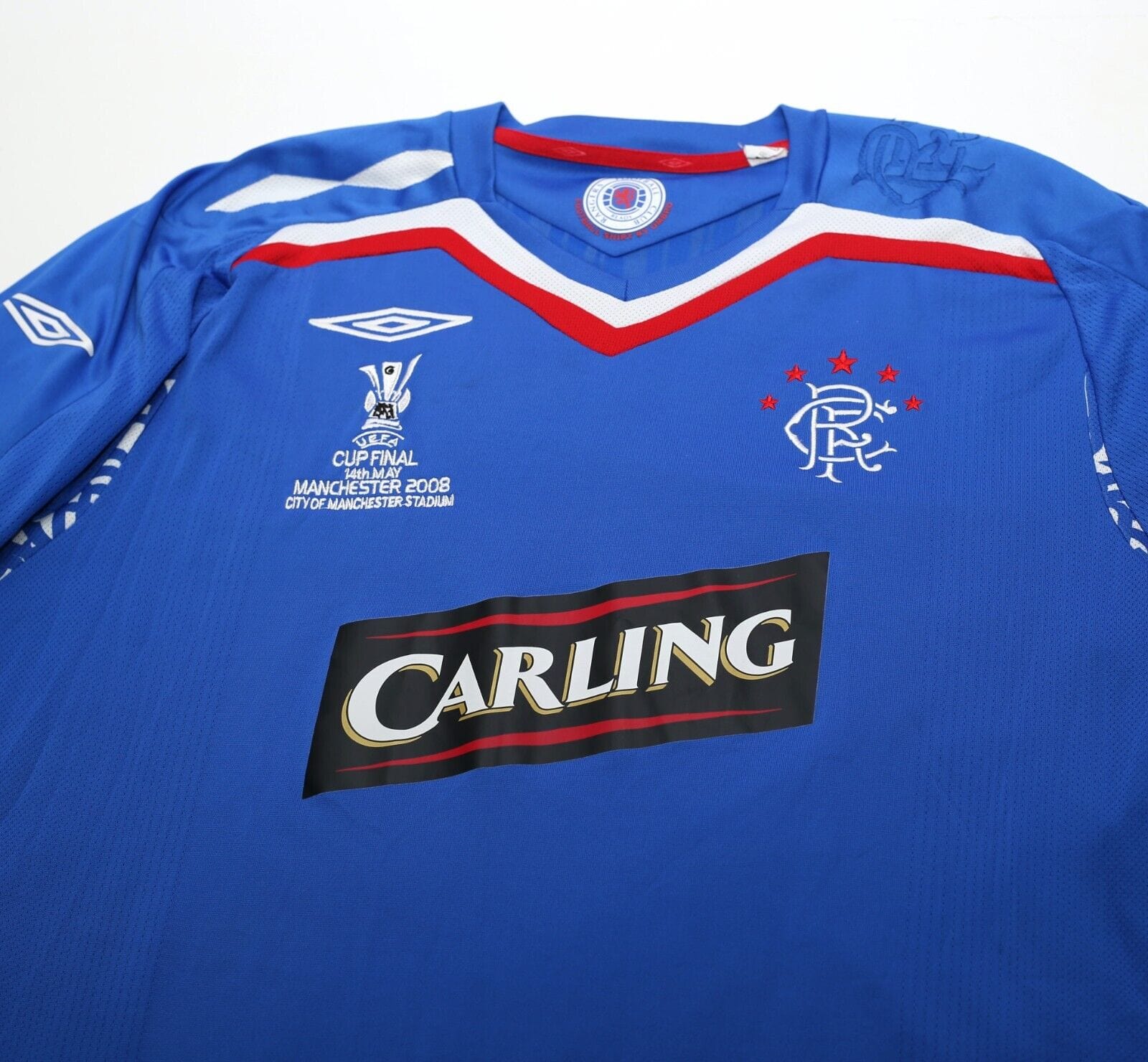 2007/08 FERGUSON #6 Rangers Vintage Umbro UEFA Cup Final Football Shirt (L/XL)