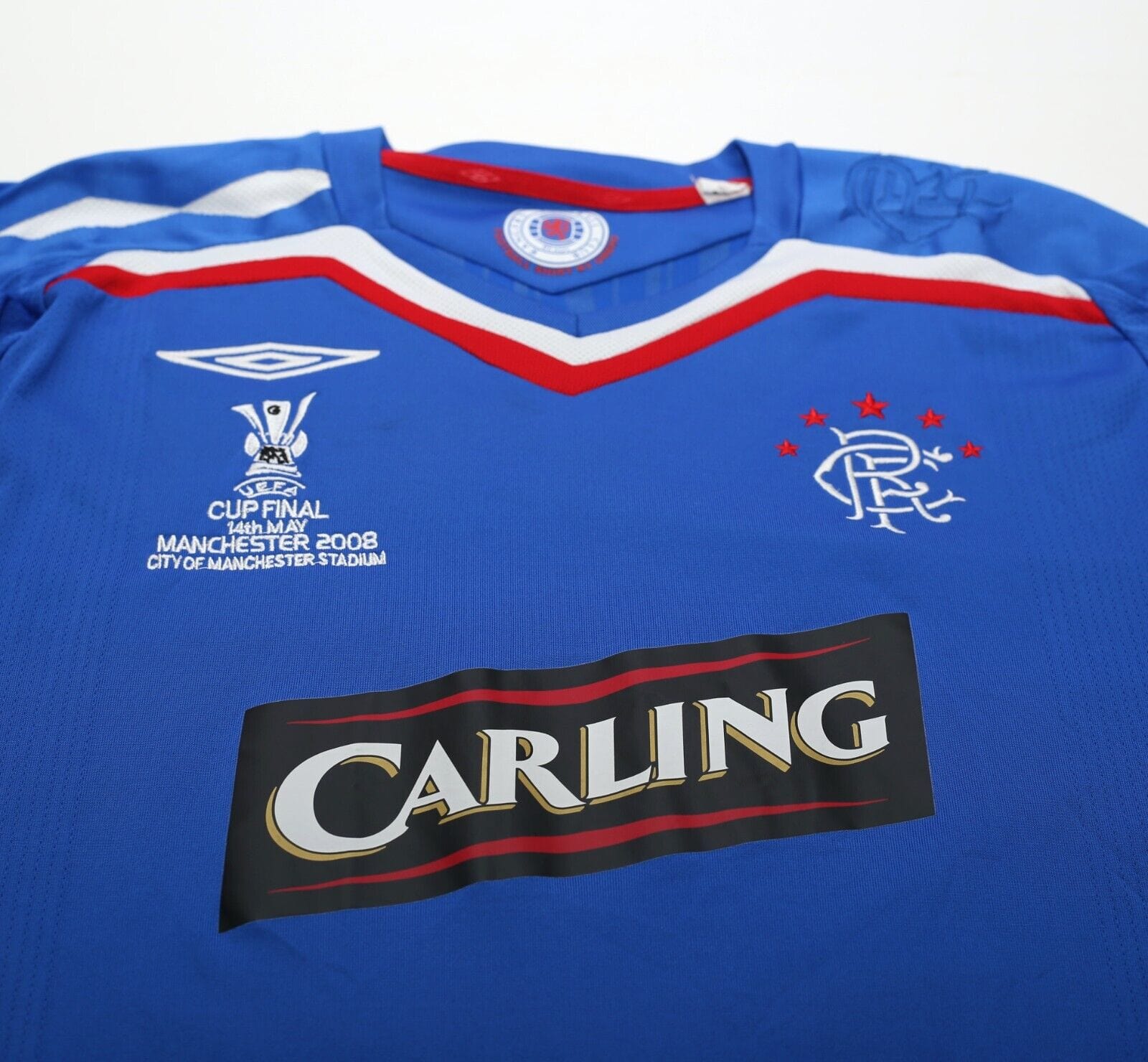 2007/08 FERGUSON #6 Rangers Vintage Umbro UEFA Cup Final Football Shirt (L/XL)