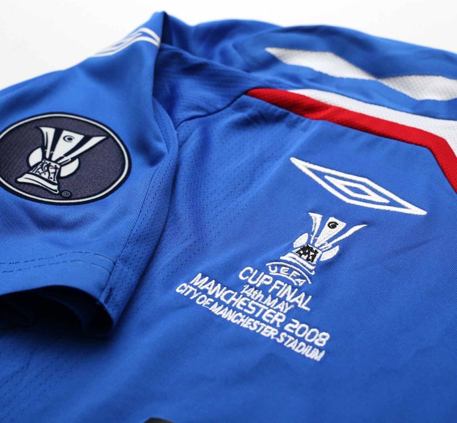 2007/08 FERGUSON #6 Rangers Vintage Umbro UEFA Cup Final Football Shirt (L/XL)