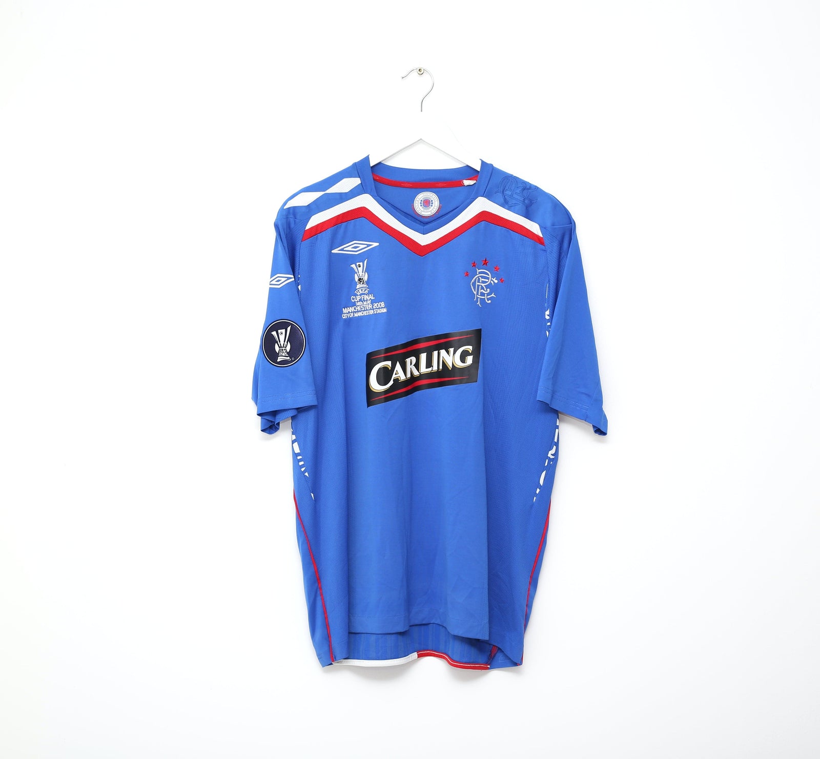 2007/08 FERGUSON #6 Rangers Vintage Umbro UEFA Cup Final Football Shirt (L/XL)
