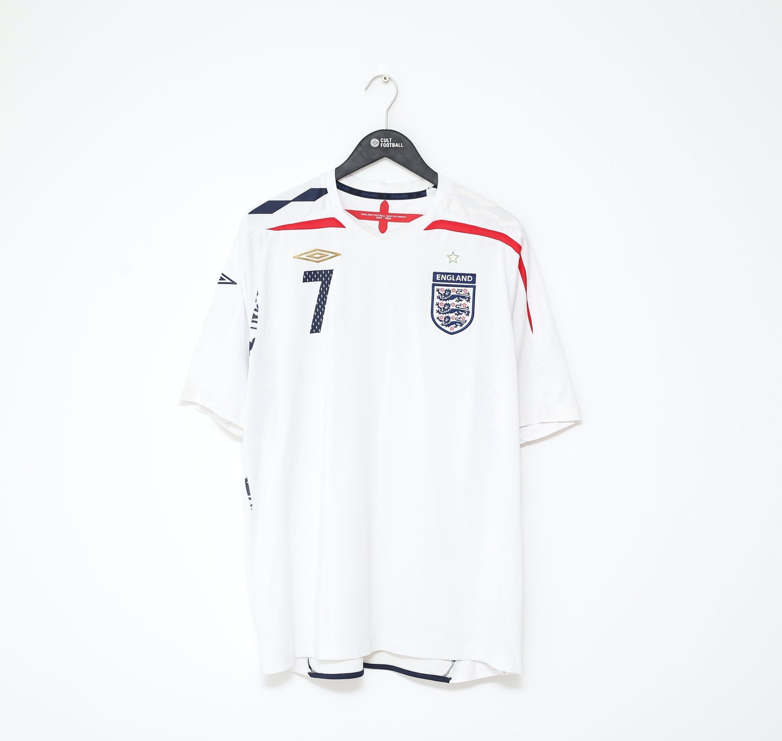2007/09 BECKHAM #7 England Vintage Umbro Home Football Shirt (XL)