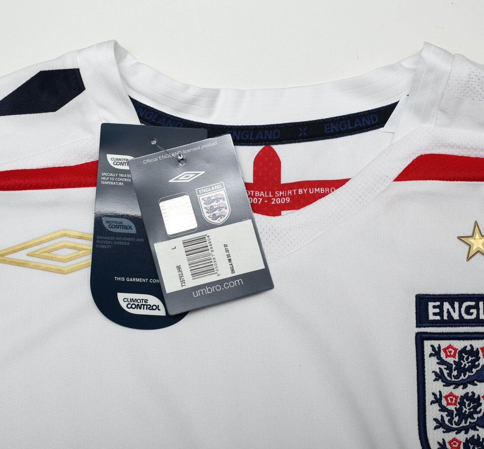 2007/09 ENGLAND Vintage Umbro Home Football Shirt Jersey (L) BNWT