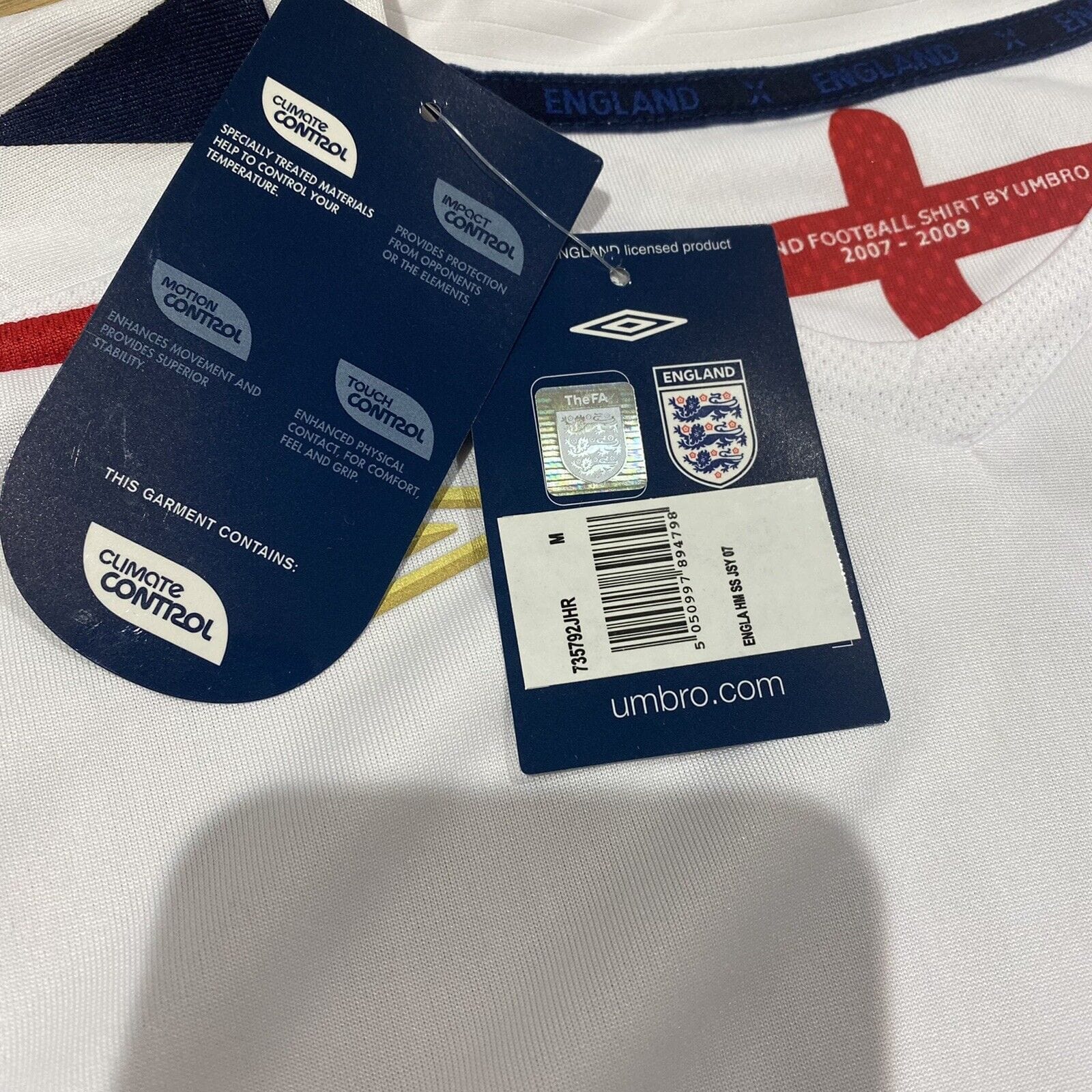 2007/09 ENGLAND Vintage Umbro Home Football Shirt Jersey (M) BNWT