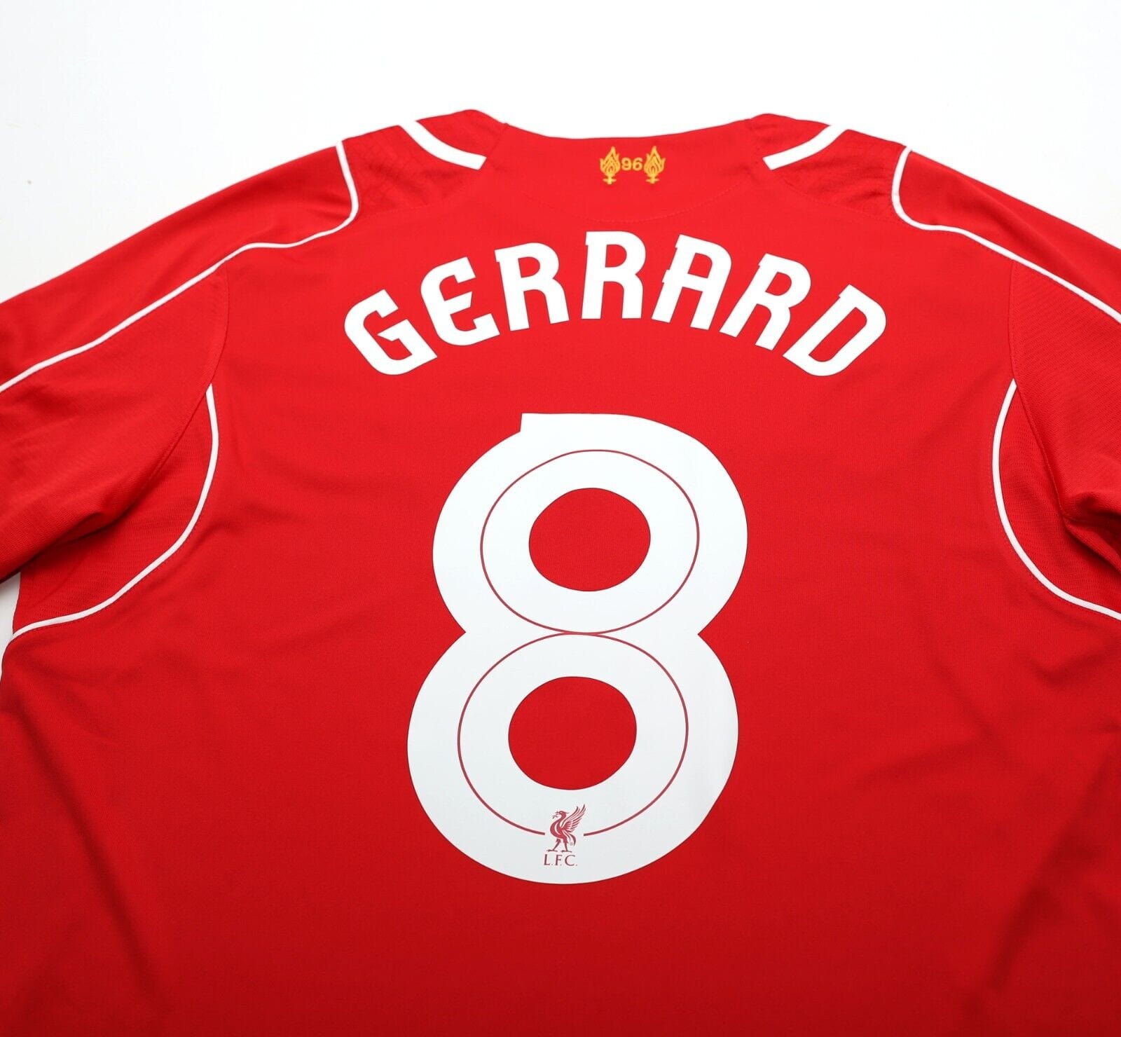 2014/15 GERRARD #8 Liverpool Vintage Warrior Home Football Shirt (M)
