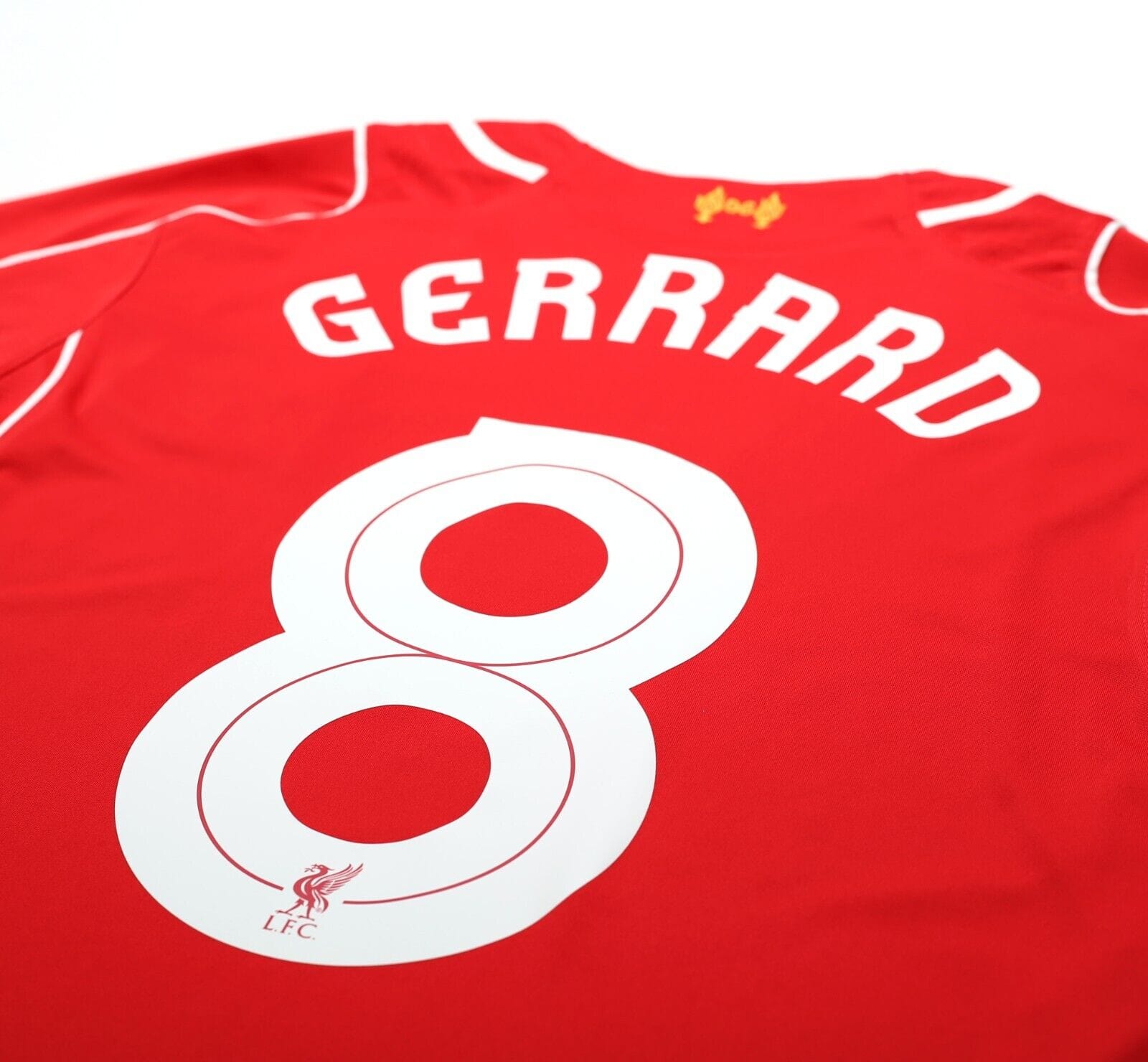 2014/15 GERRARD #8 Liverpool Vintage Warrior Home Football Shirt (M)