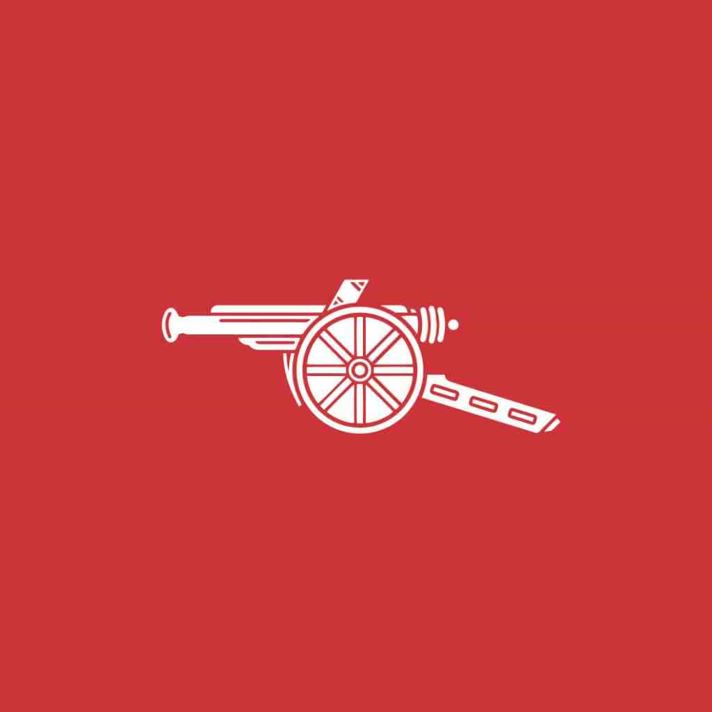 White outline of an Arsenal cannon on a red background