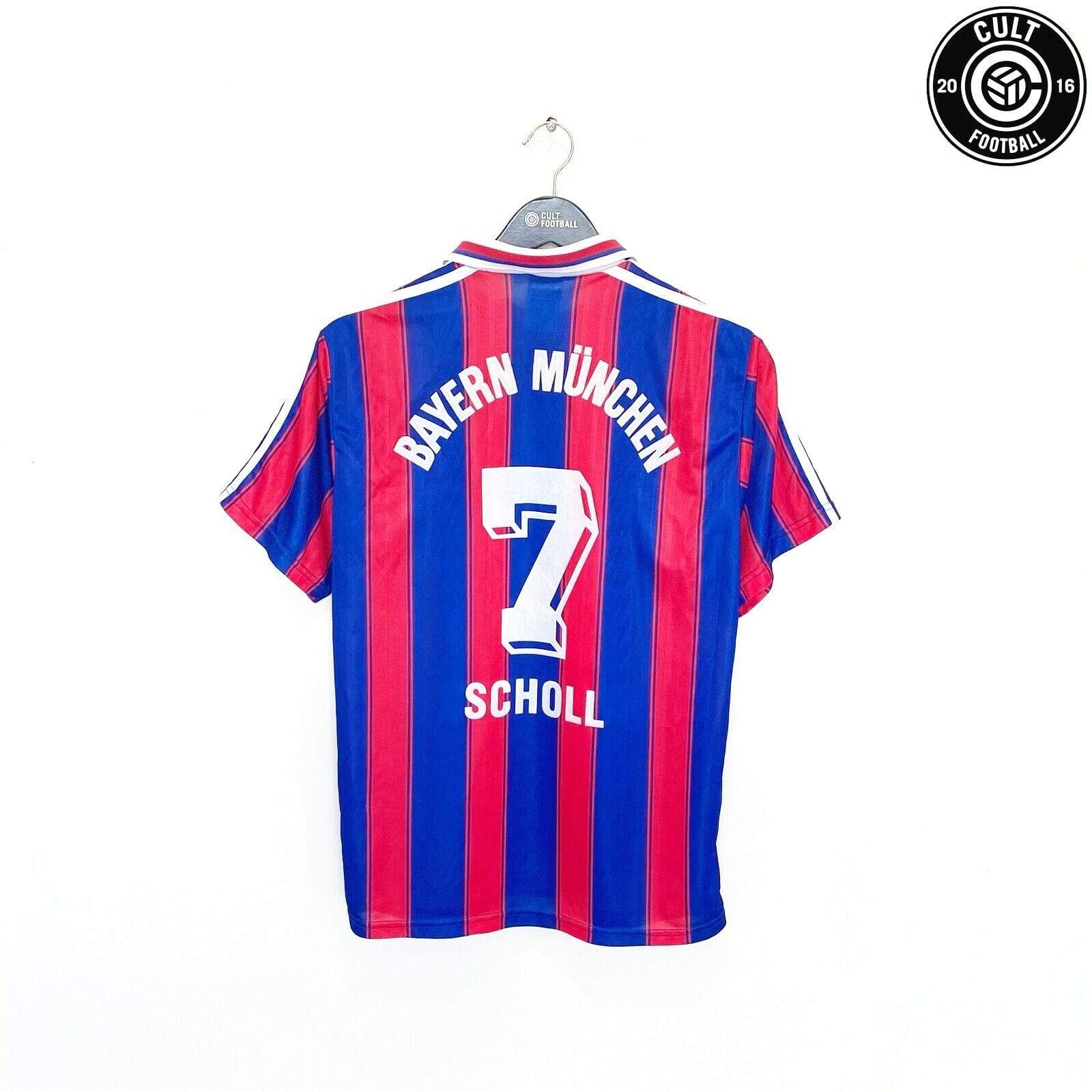 Cult Football 1995/97 SCHOLL #7 Bayern Munich Vintage Adidas Home Football Shirt (S) Germany