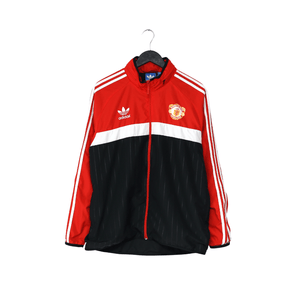 1980s Style MANCHESTER UNITED Vintage Retro adidas Originals Hooded Jacket (L)