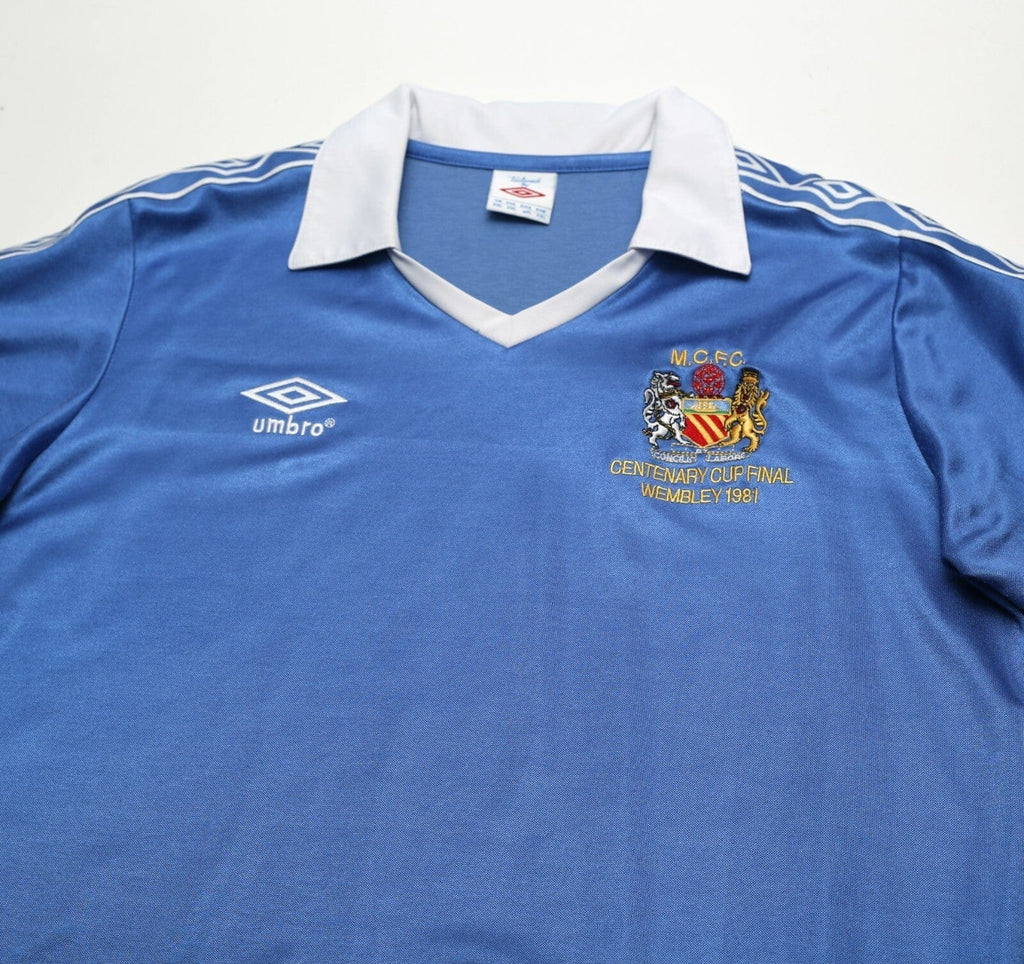 1981 MANCHESTER CITY Retro Umbro FA Cup Final Centenary Home Football Shirt (L)